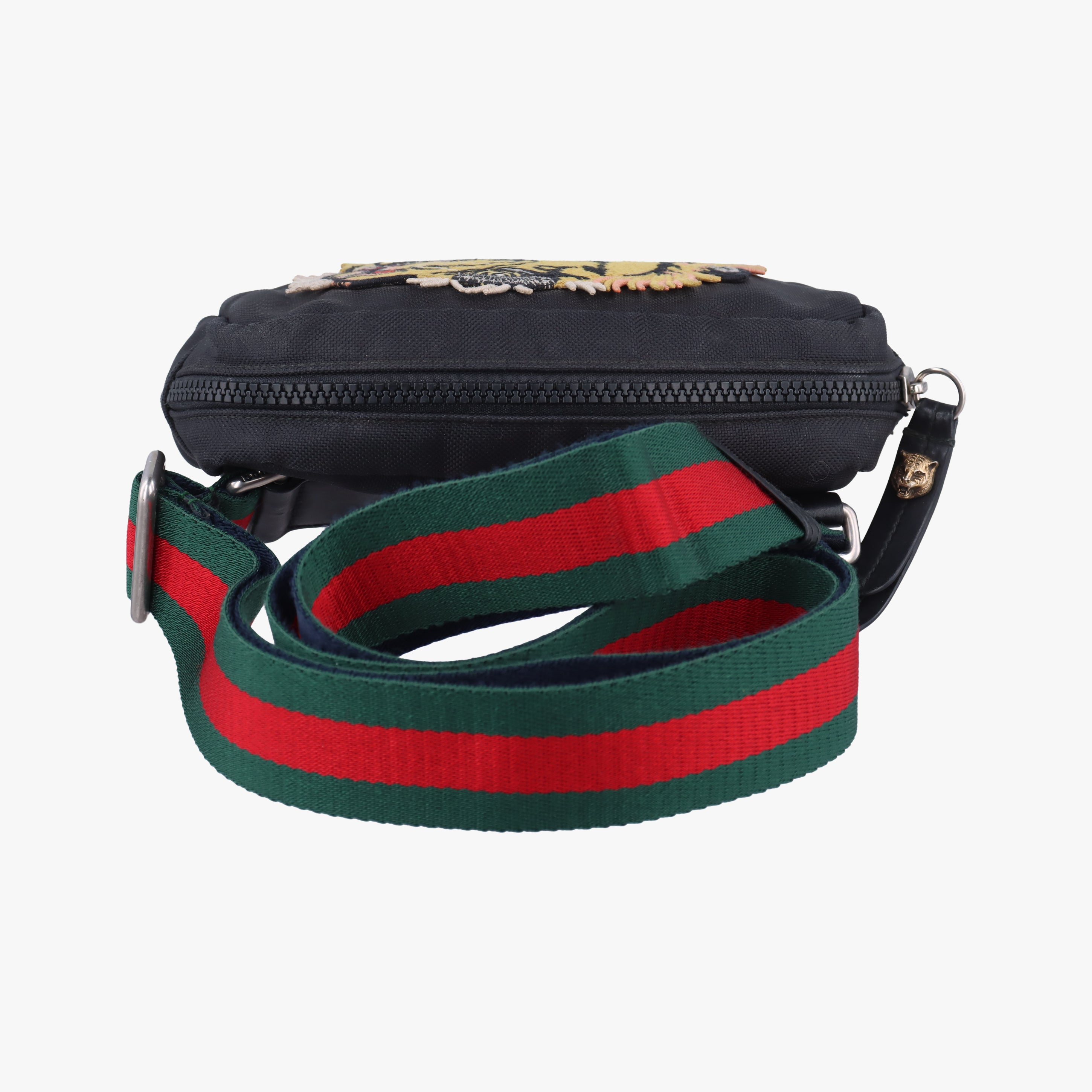 Tiger Embroidered Web Messenger Black fabric 523323 B027692276タイガーヘッド エンブロイダリー アニマル ブラック ファブリック 523323 B027692276