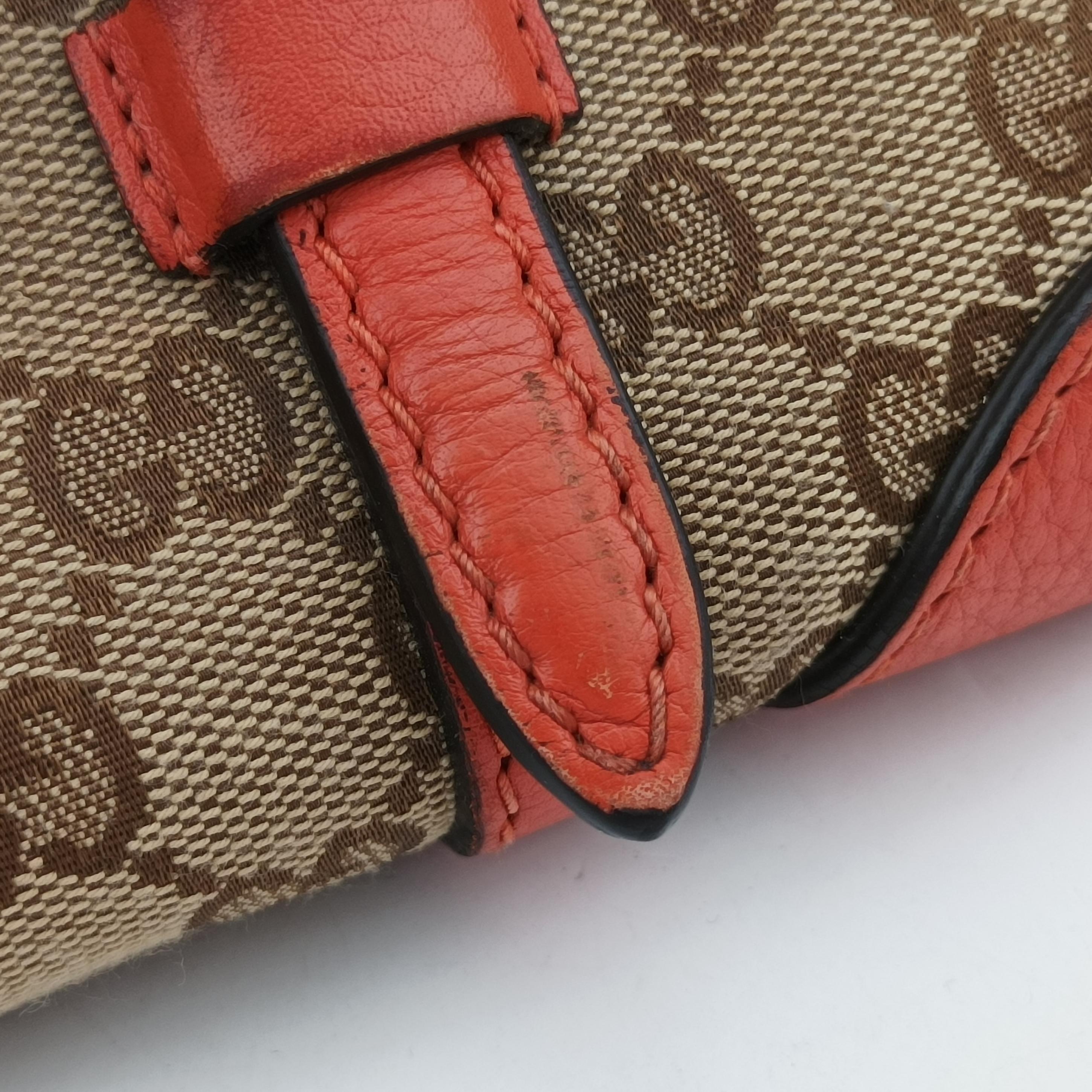 signature Top Handle Cellarius Ebony Beige×pink Leather×canvas 387601 G018257593シグネチャー トップ ハンドル セラリウス エボニー ベージュ×ピンク レザー×キャンバス 387601 G018257593