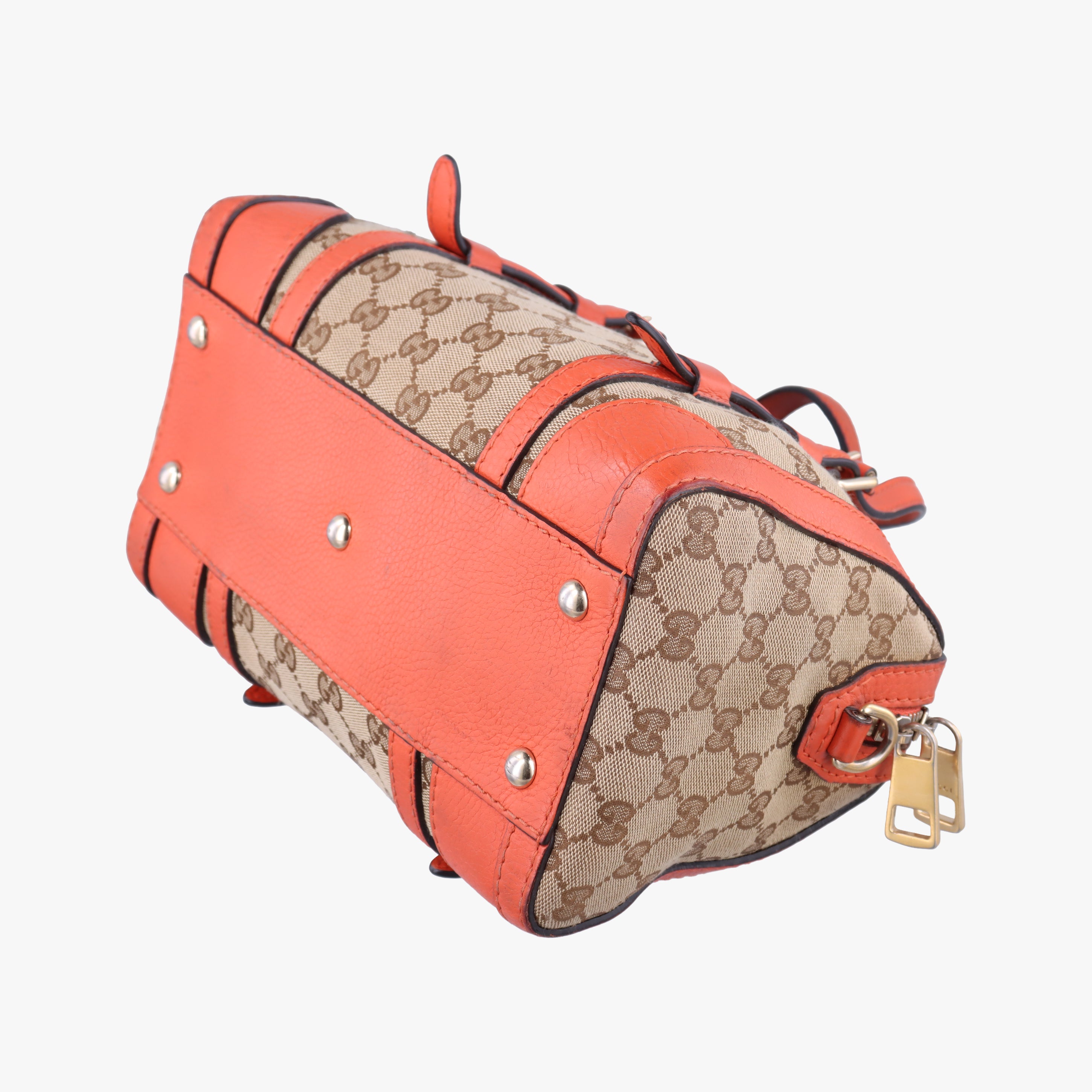 signature Top Handle Cellarius Ebony Beige×pink Leather×canvas 387601 G018257593シグネチャー トップ ハンドル セラリウス エボニー ベージュ×ピンク レザー×キャンバス 387601 G018257593