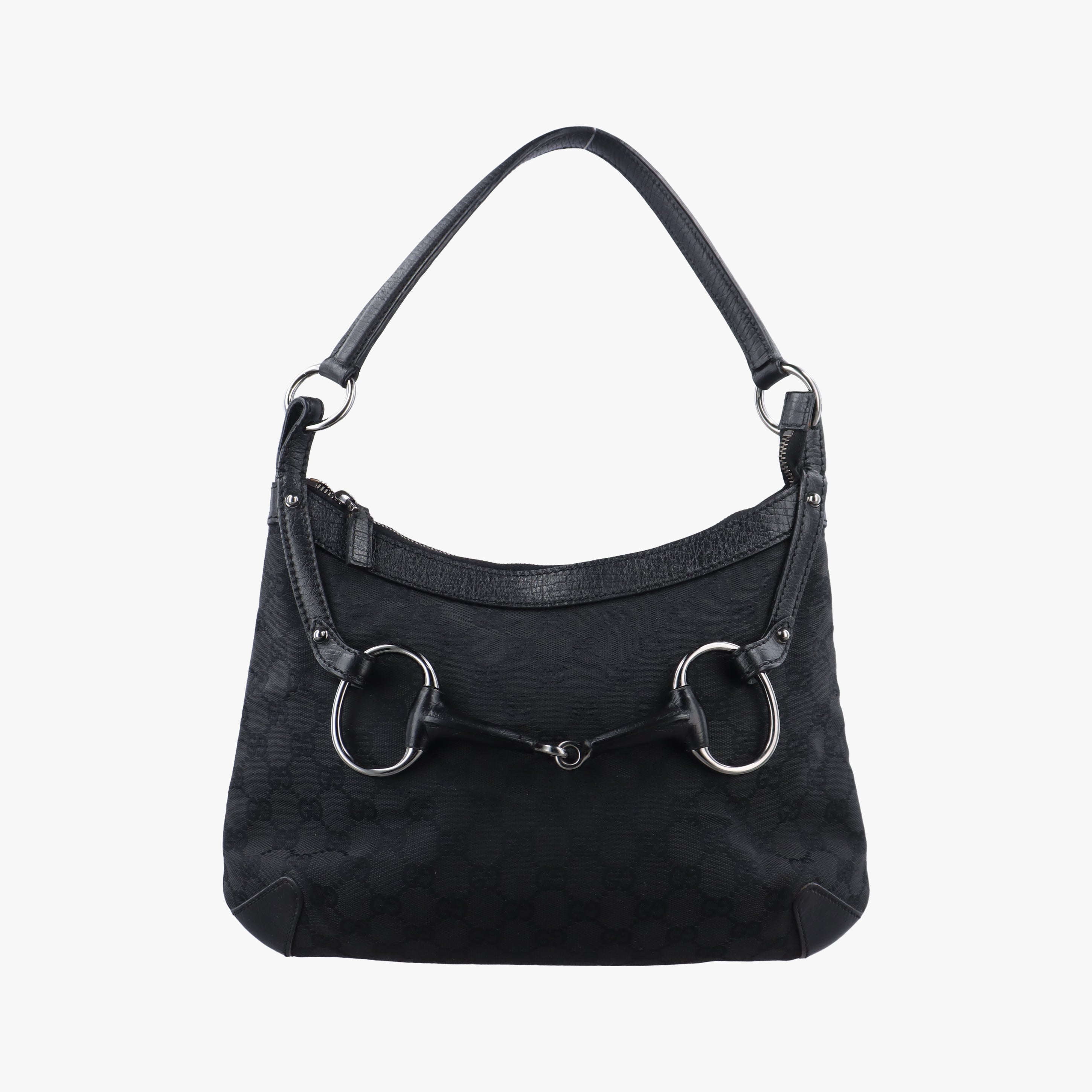 Horsebit Hobo Black Fabric×leather 114890 ホースビットホーボー ブラック ファブリック×レザー 114890