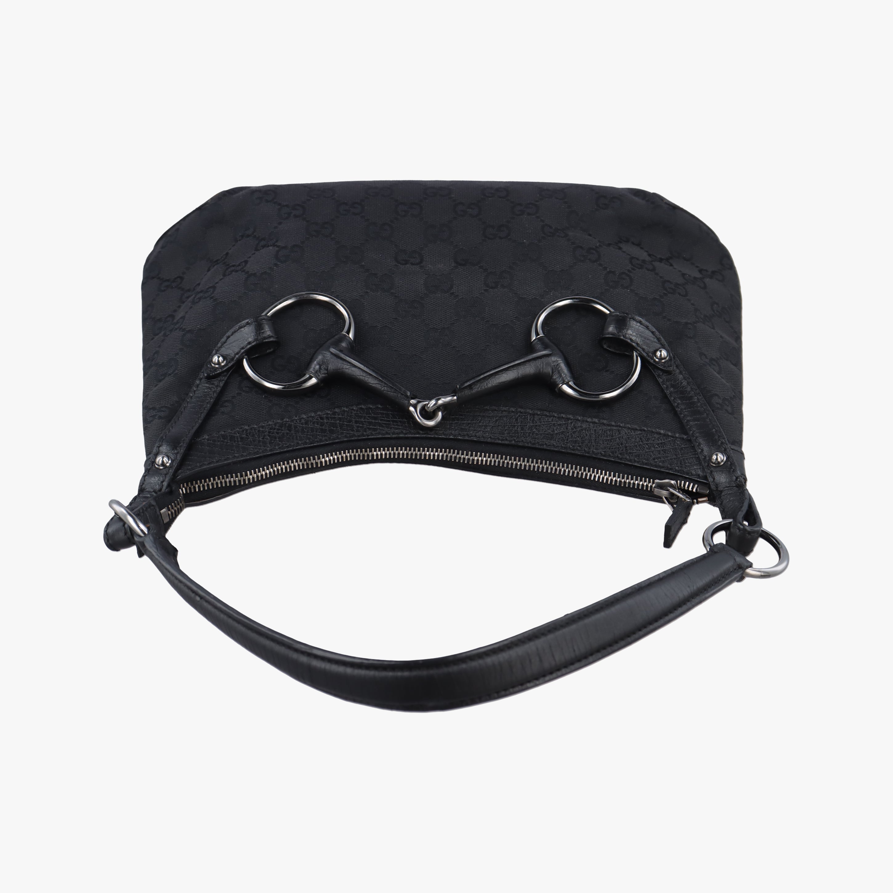 Horsebit Hobo Black Fabric×leather 114890 ホースビットホーボー ブラック ファブリック×レザー 114890
