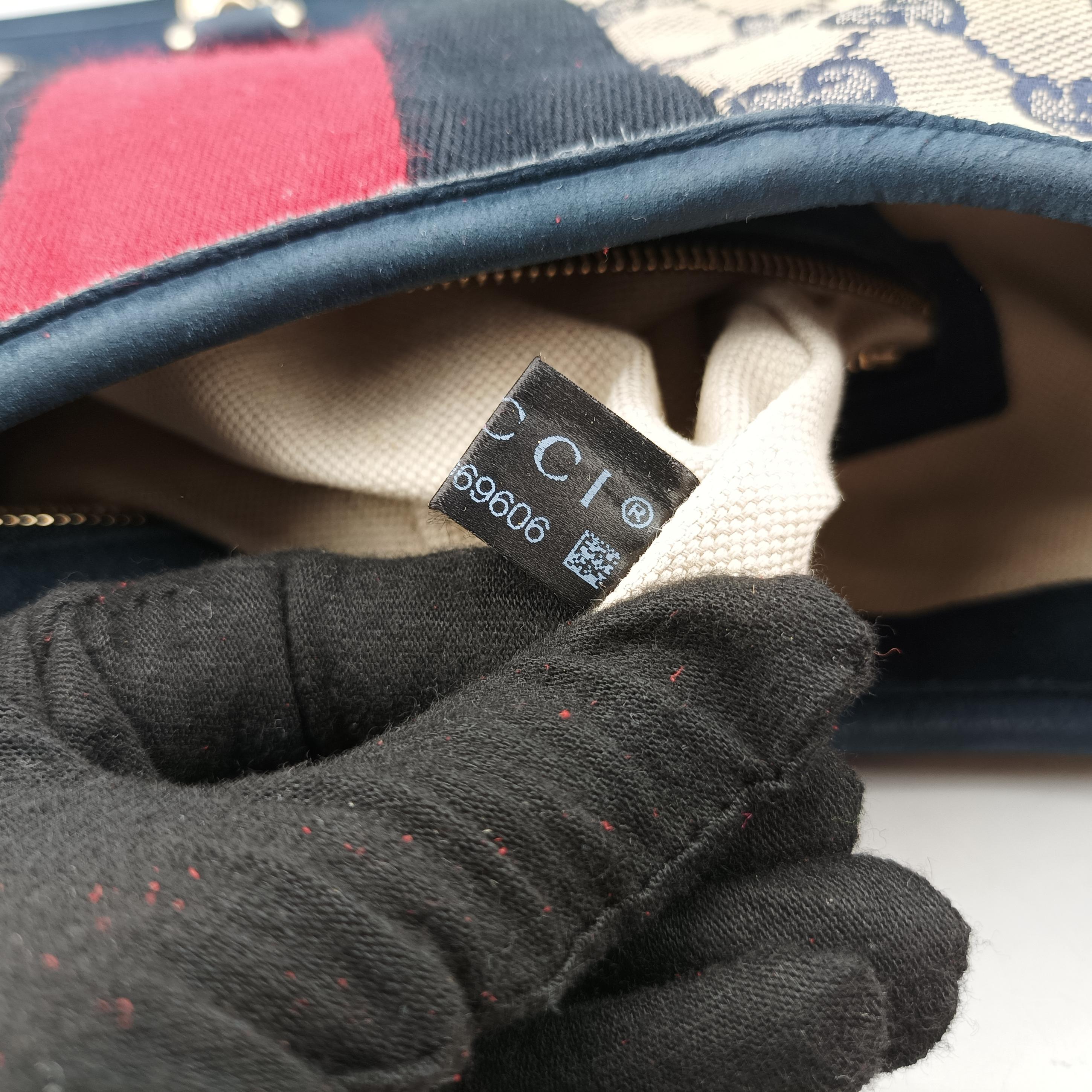 Jackie Flora Hobo Beige x Navy x Red x Black Canvas×leather 277520 E012969606ニュージャッキー ベージュ×ネイビー×レッド×ブラック キャンバス ×レザー 277520 E012969606