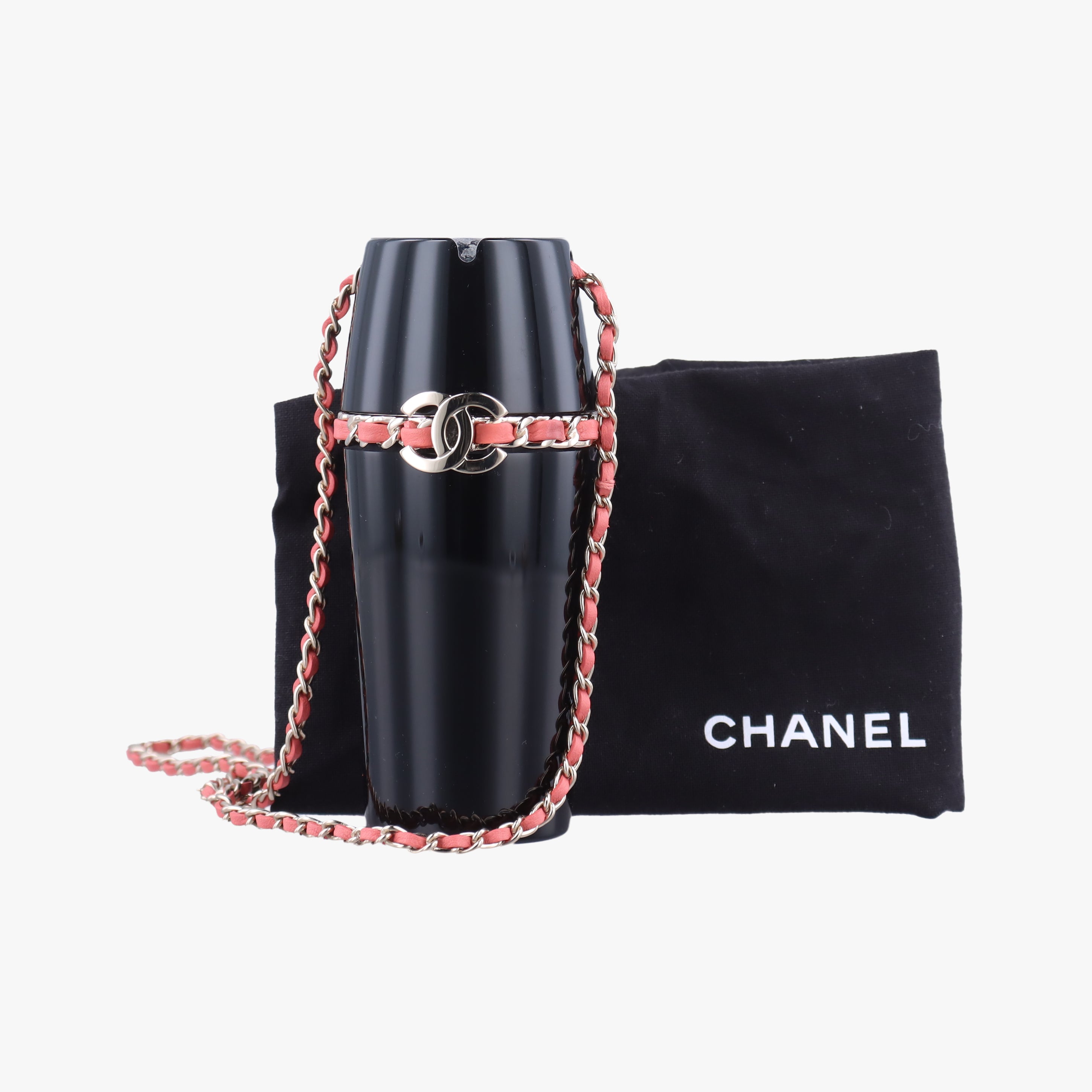 Coco Mark Lucite Lipstick Case On Chain Black plastic ココマーク ルーサイト リップスティックケース チェーン付き ブラック プラスチック