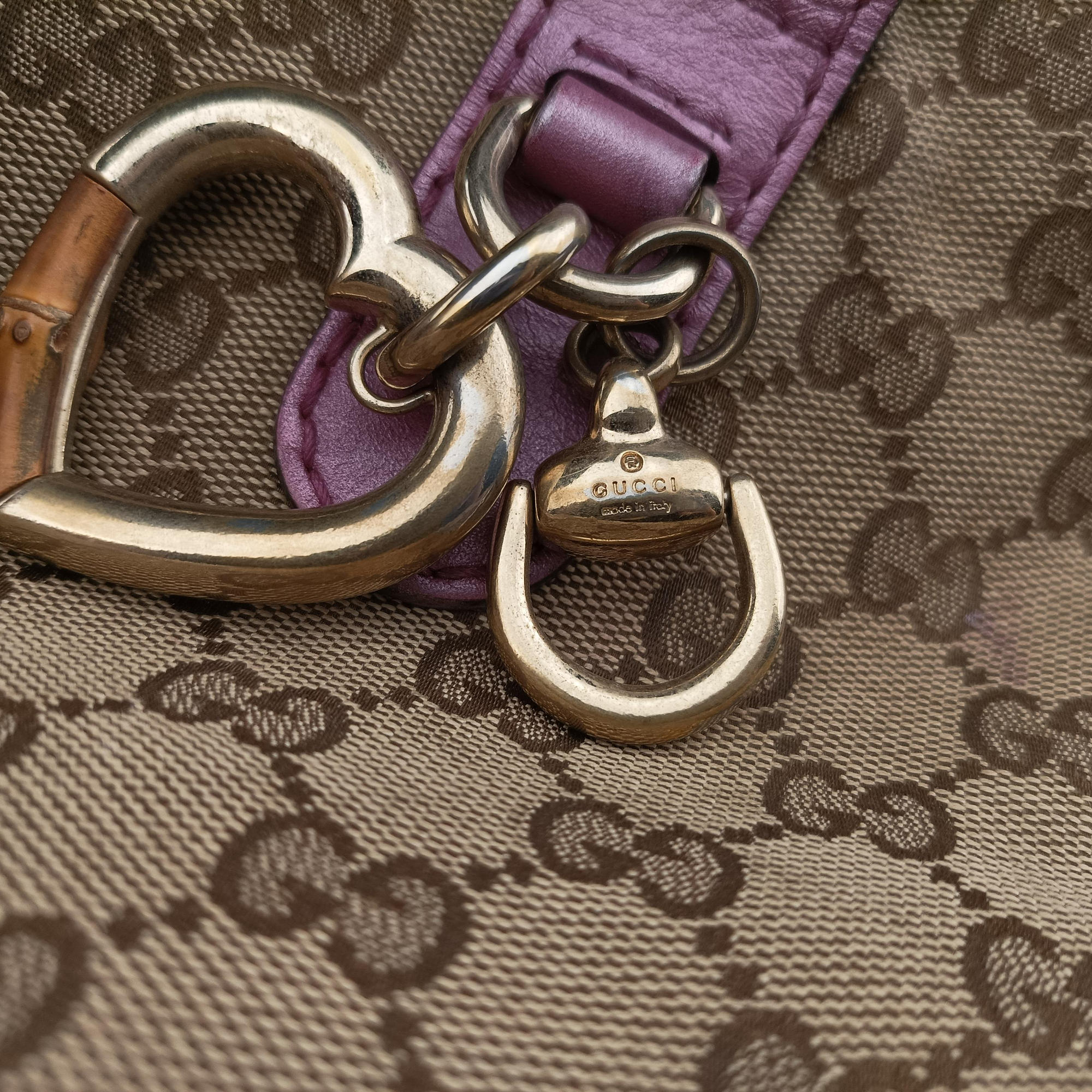 Guccissima Heart Bit Brown × Purple canvas×leather 269957 F010790027グッチシマ ハートビット ブラウン × パープル キャンバス×レザー 269957 F010790027