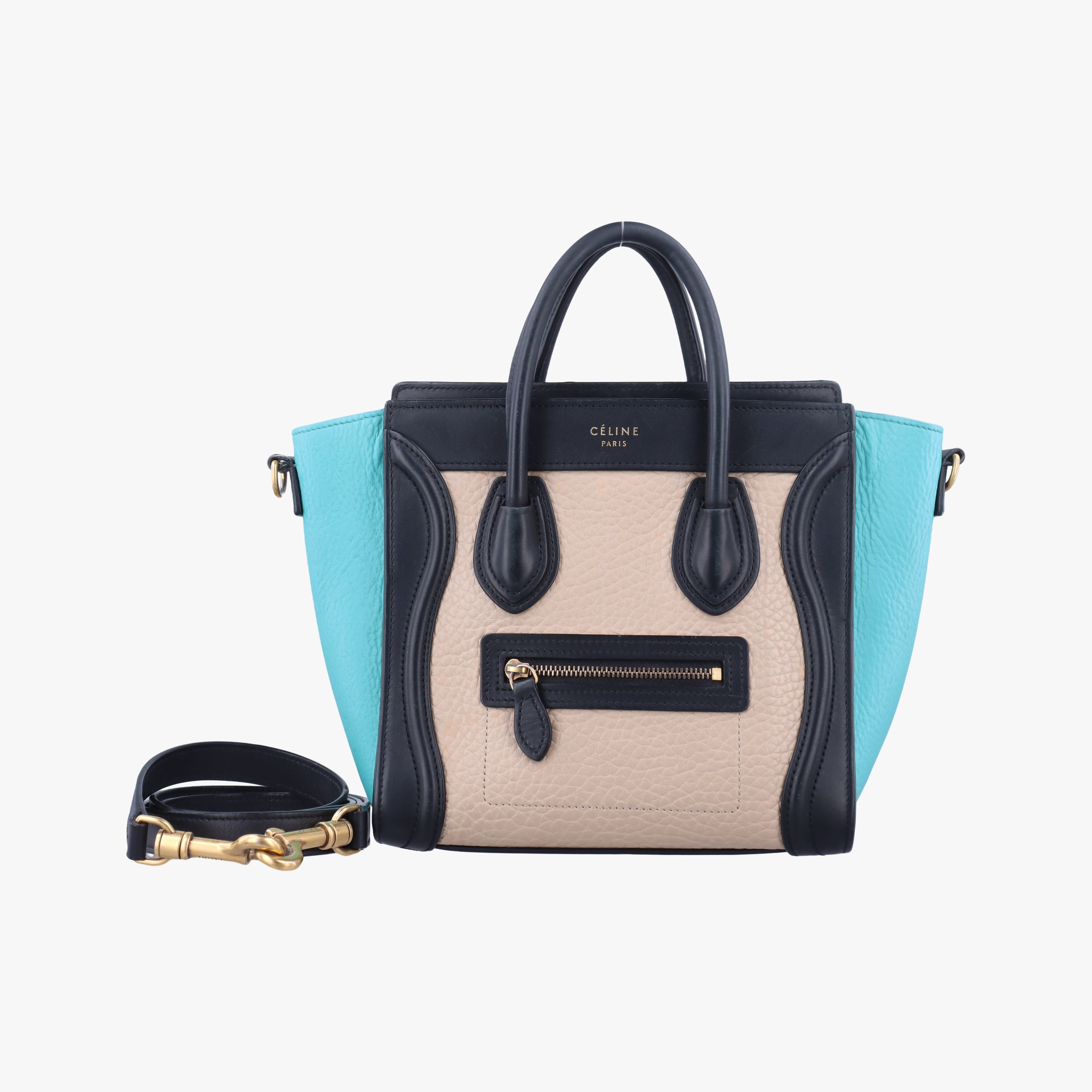 luggage nano shopper Beige×black×blue Leather W-CU-3105ラゲージナノショッパー ベージュ×ブラック×ブルー レザー W-CU-3105