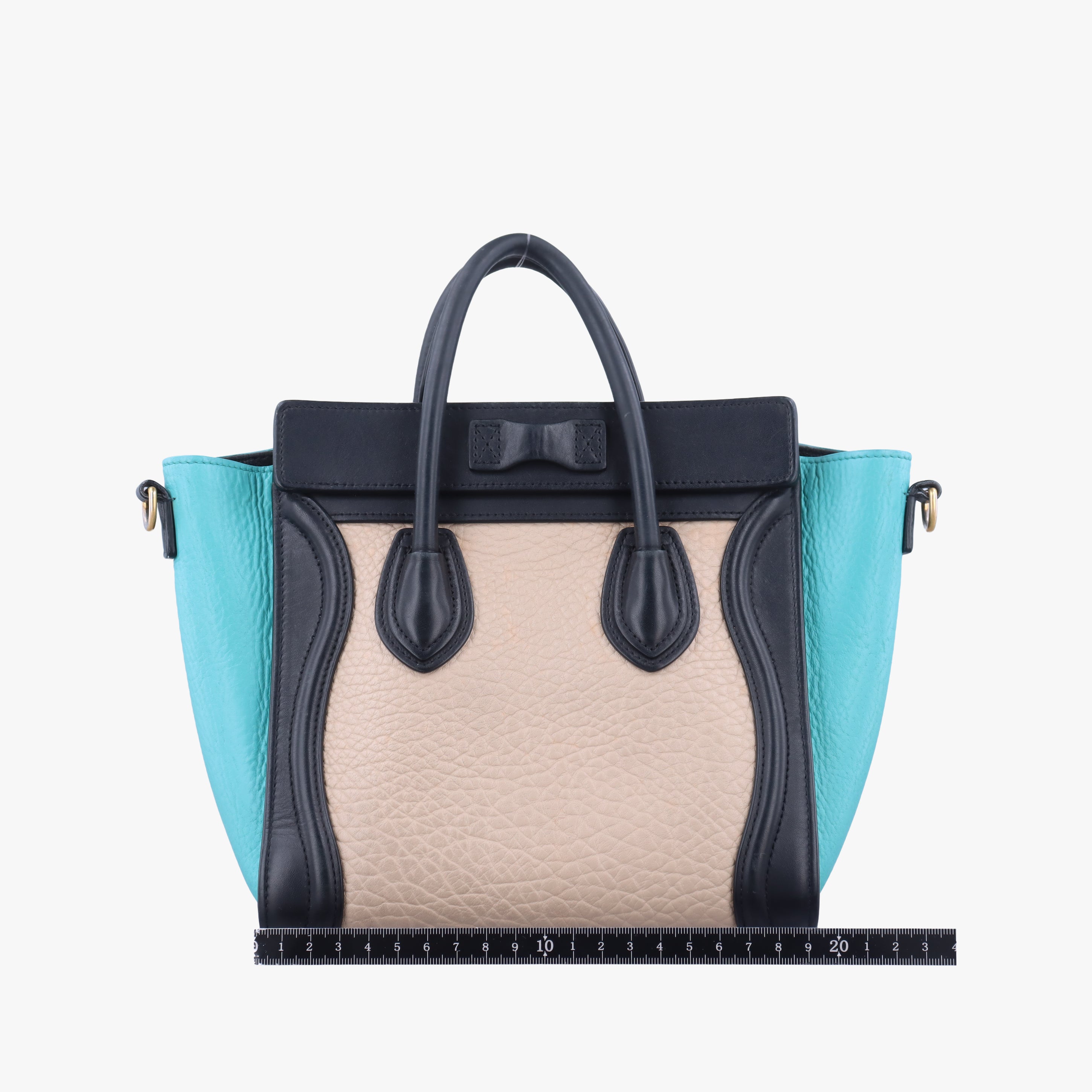 luggage nano shopper Beige×black×blue Leather W-CU-3105ラゲージナノショッパー ベージュ×ブラック×ブルー レザー W-CU-3105