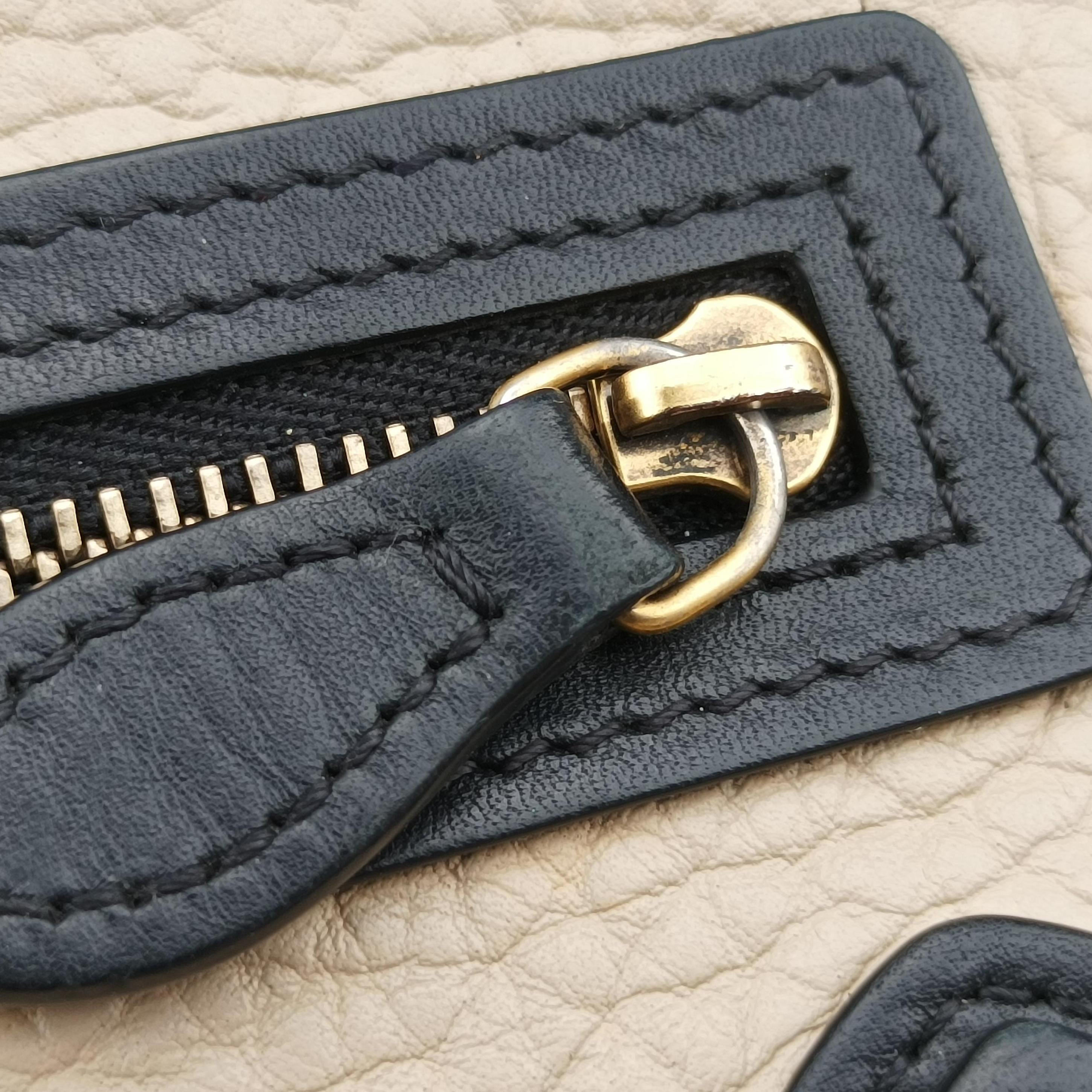 luggage nano shopper Beige×black×blue Leather W-CU-3105ラゲージナノショッパー ベージュ×ブラック×ブルー レザー W-CU-3105