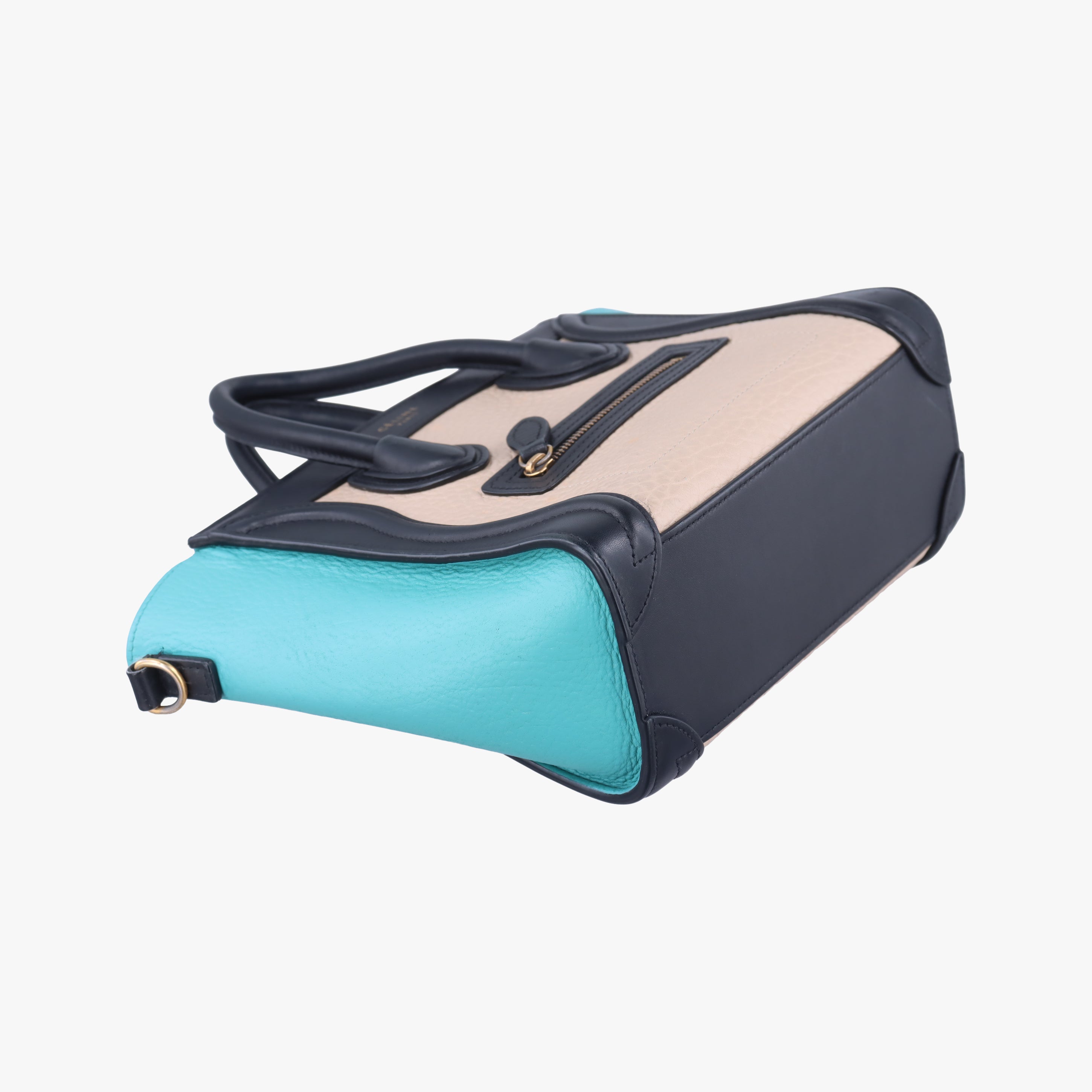 luggage nano shopper Beige×black×blue Leather W-CU-3105ラゲージナノショッパー ベージュ×ブラック×ブルー レザー W-CU-3105