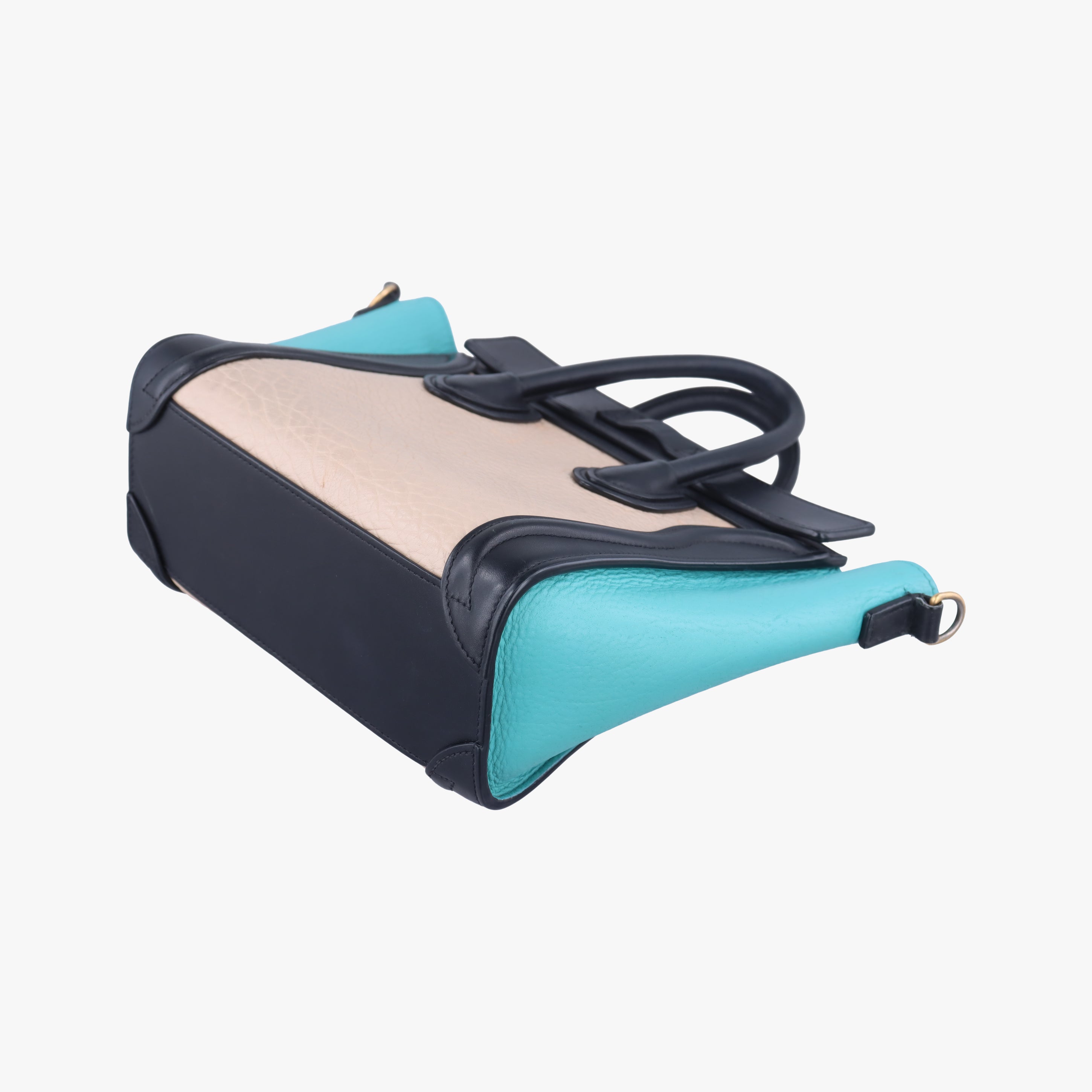 luggage nano shopper Beige×black×blue Leather W-CU-3105ラゲージナノショッパー ベージュ×ブラック×ブルー レザー W-CU-3105