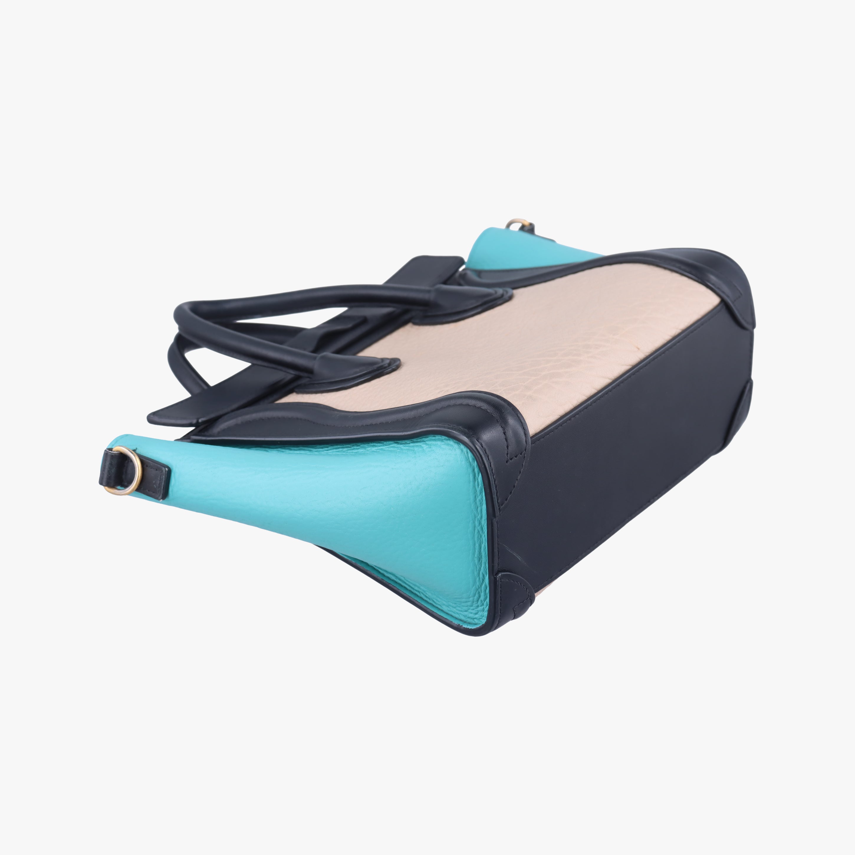 luggage nano shopper Beige×black×blue Leather W-CU-3105ラゲージナノショッパー ベージュ×ブラック×ブルー レザー W-CU-3105