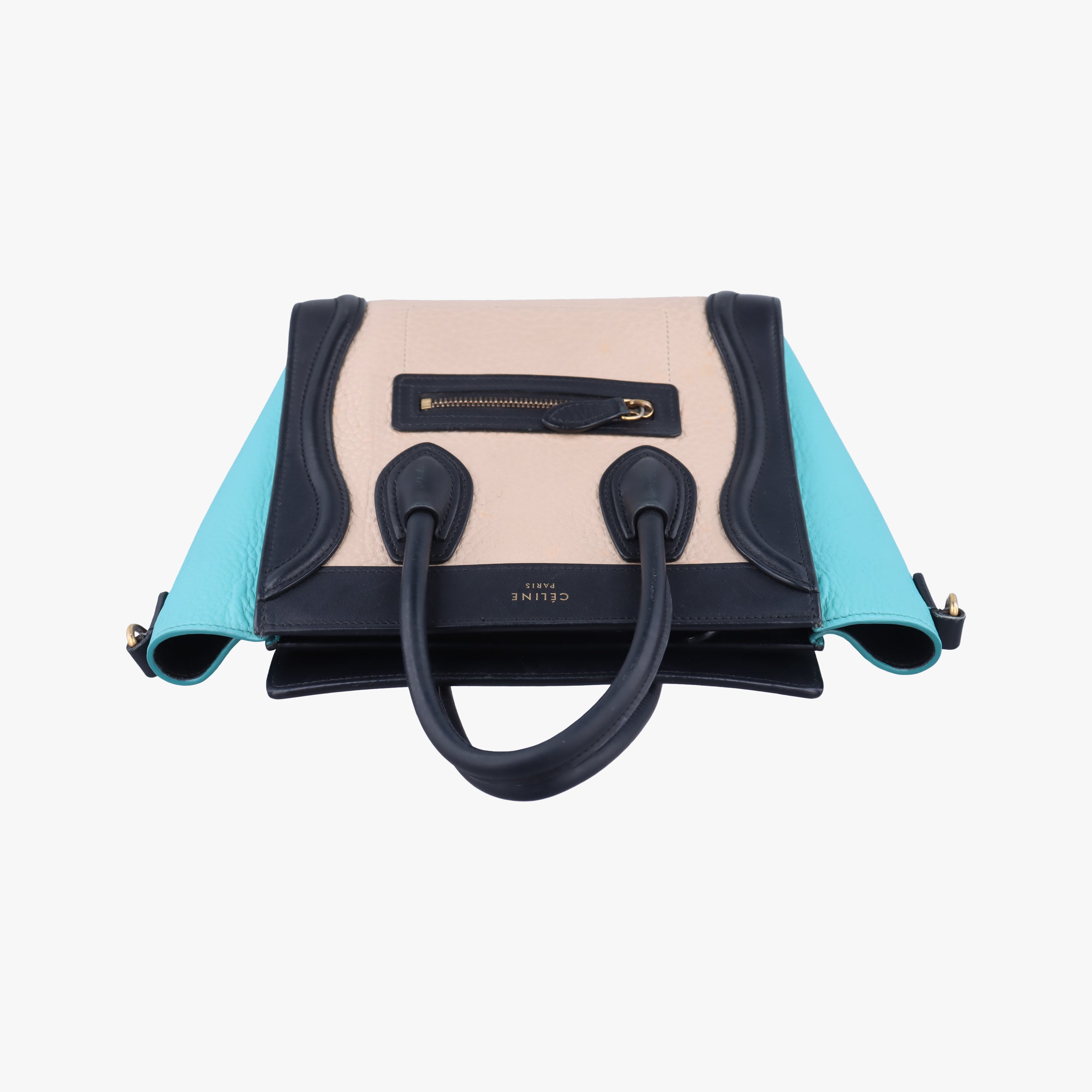 luggage nano shopper Beige×black×blue Leather W-CU-3105ラゲージナノショッパー ベージュ×ブラック×ブルー レザー W-CU-3105