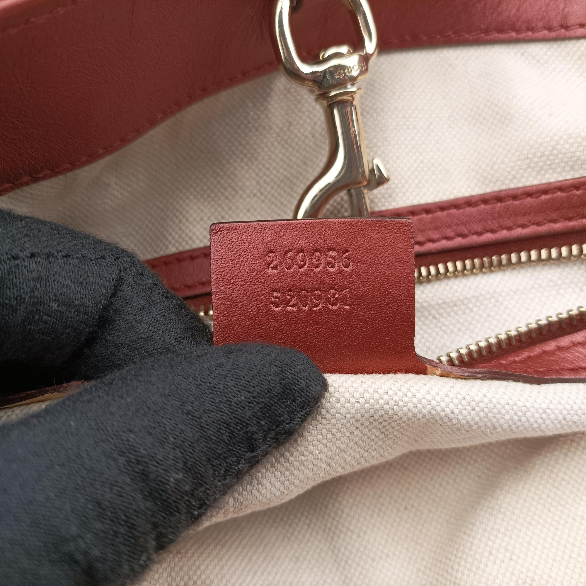 Heart Bit charm Brown×Red canvas×Leather 269956 G013661499ハートビット チャーム ブラウン×レッド キャンバス×レザー 269956 G013661499