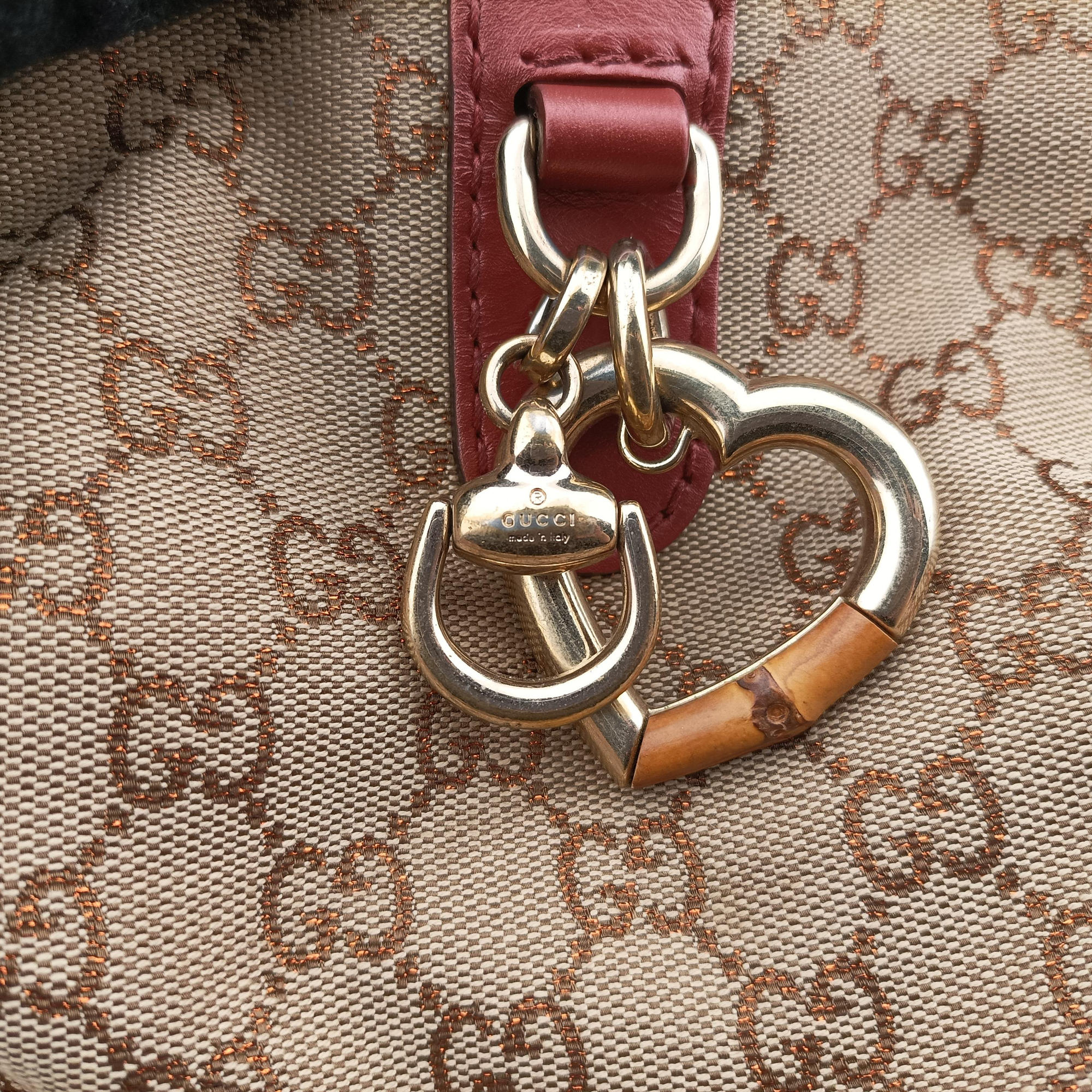 Heart Bit charm Brown×Red canvas×Leather 269956 G013661499ハートビット チャーム ブラウン×レッド キャンバス×レザー 269956 G013661499