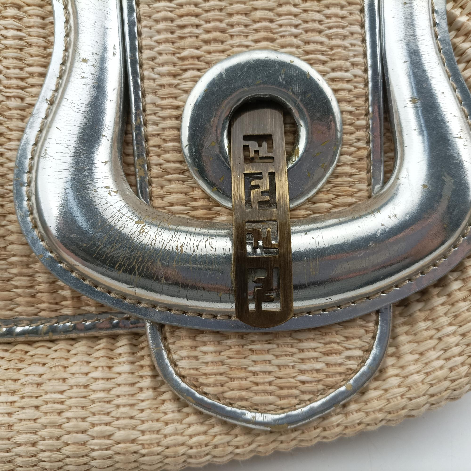 B Bag Beige x Silver straw 2415-8BN165-VUM-078Bバッグ ベージュ×シルバー ストロー 2415-8BN165-VUM-078