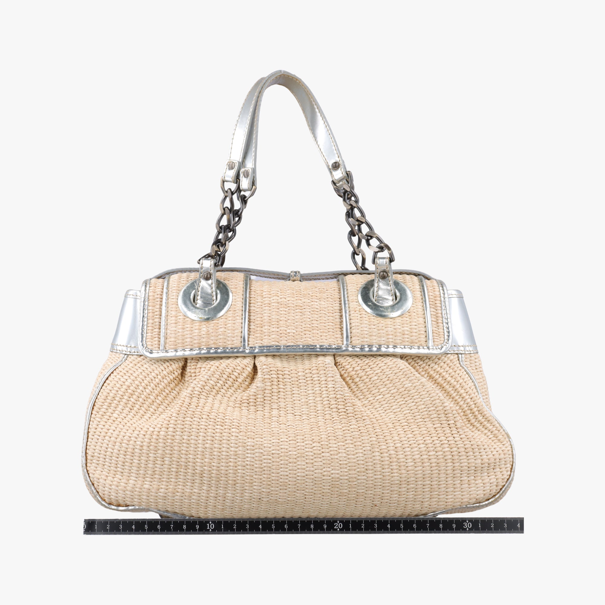 B Bag Beige x Silver straw 2415-8BN165-VUM-078Bバッグ ベージュ×シルバー ストロー 2415-8BN165-VUM-078