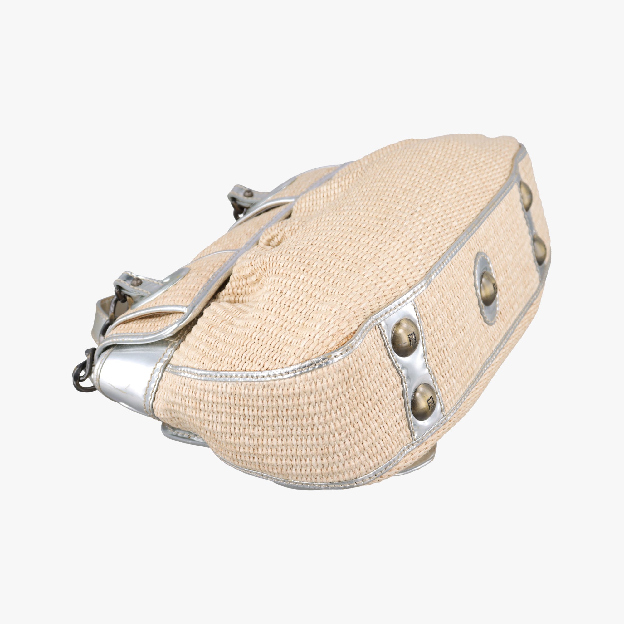 B Bag Beige x Silver straw 2415-8BN165-VUM-078Bバッグ ベージュ×シルバー ストロー 2415-8BN165-VUM-078