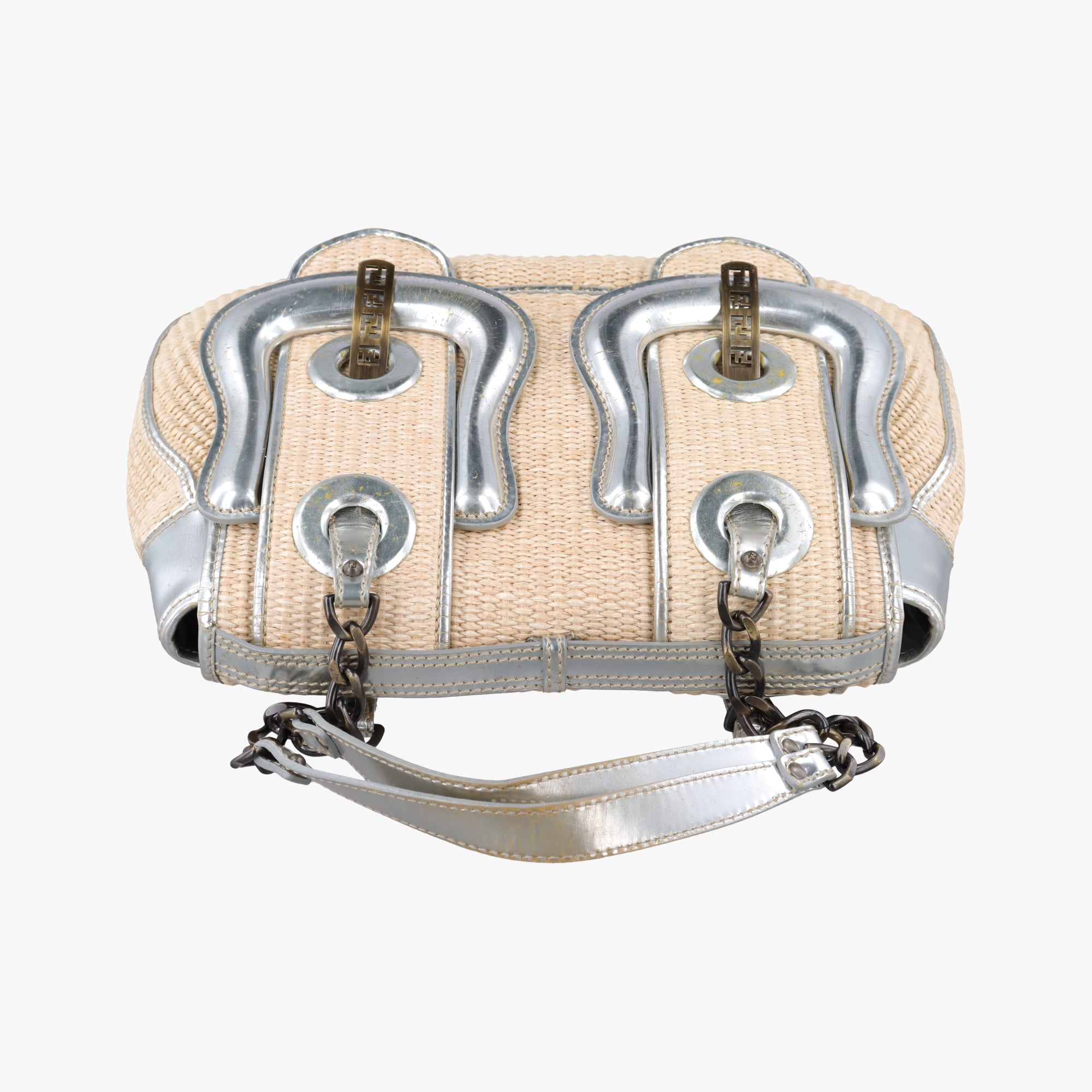 B Bag Beige x Silver straw 2415-8BN165-VUM-078Bバッグ ベージュ×シルバー ストロー 2415-8BN165-VUM-078