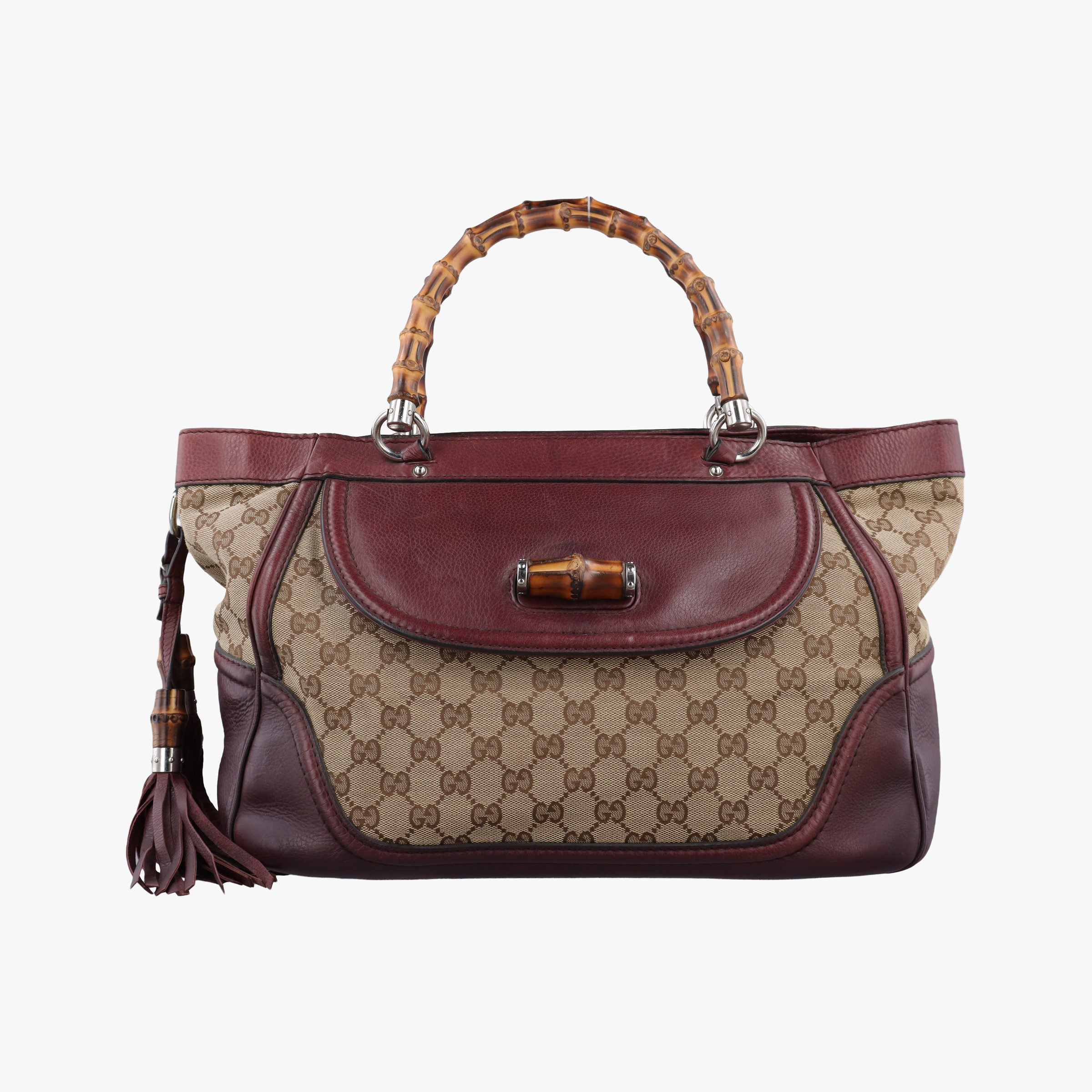 New Bamboo Tassel beige×burgundy canvas×leather 246860 F7098378ニューバンブー タッセル ベージュ×ワインレッド キャンバス×レザー 246860 F7098378