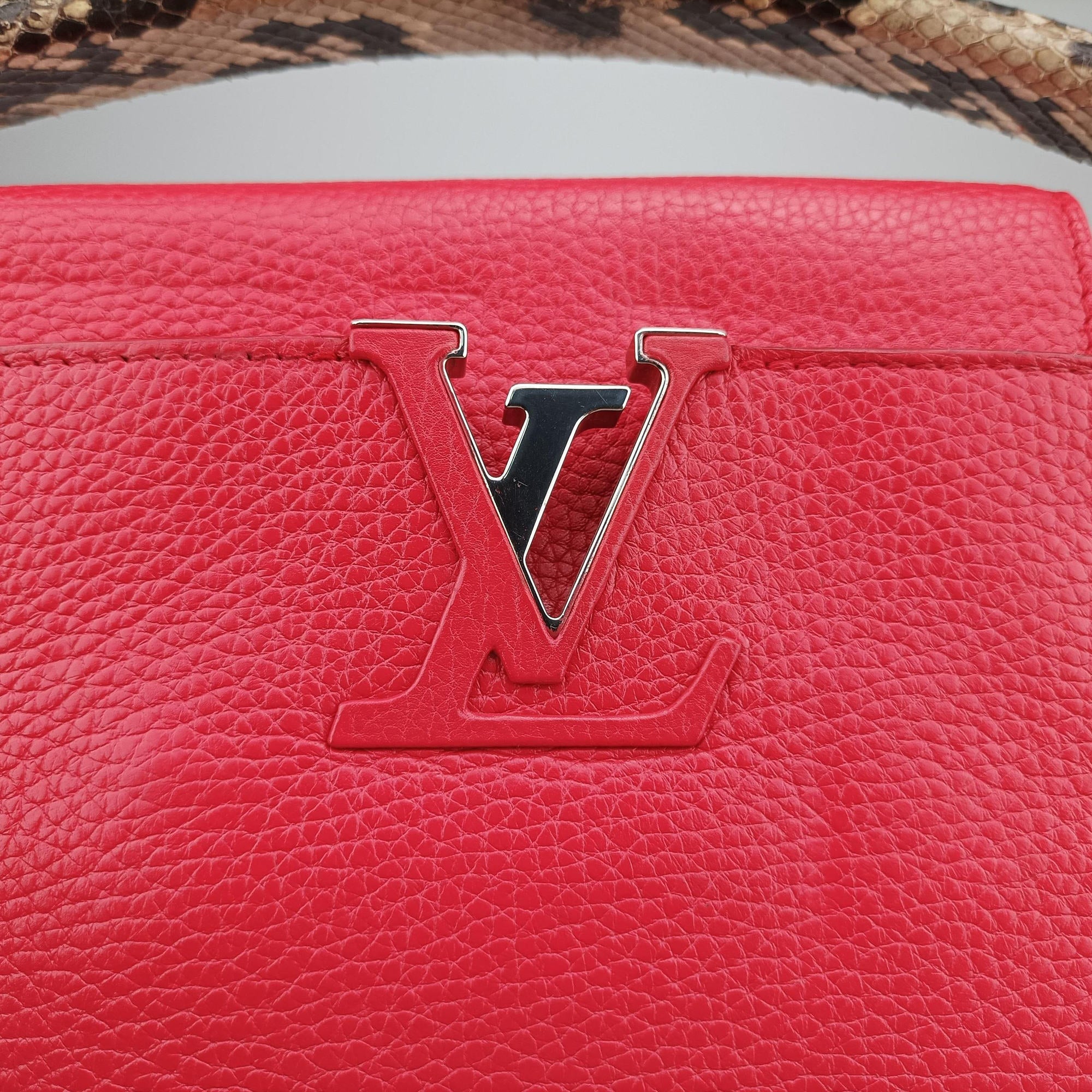 Capucines MM Ruby Taurillon Leather × Python N91899 MI0185カプシーヌ MM ルビー トリヨンレザー×パイソン N91899 MI0185