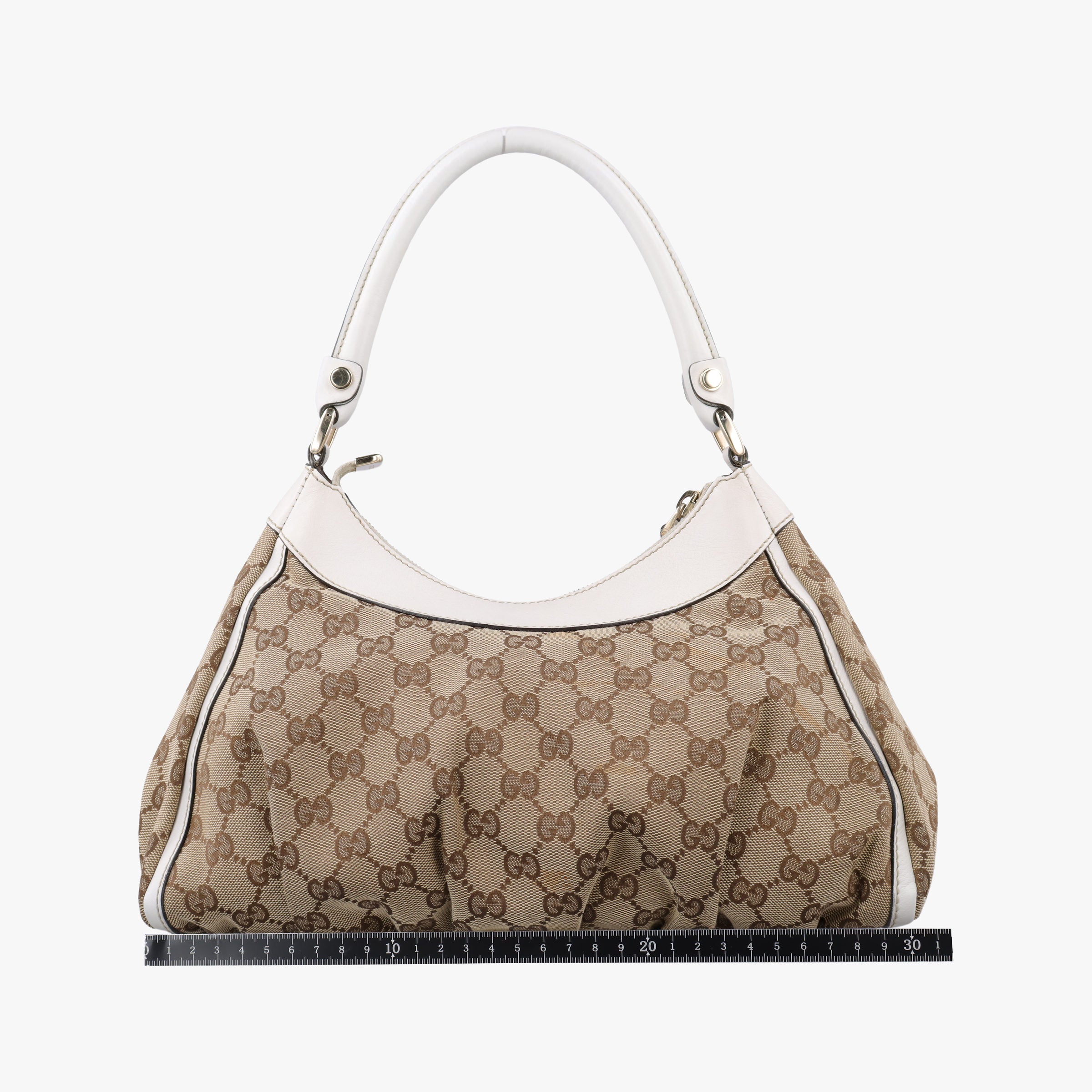 Abbey D-ring Hobo Beige×White canvas×leather 190525 B8106451アビー Dリング ホーボー ベージュ×ホワイト キャンバス×レザー 190525 B8106451