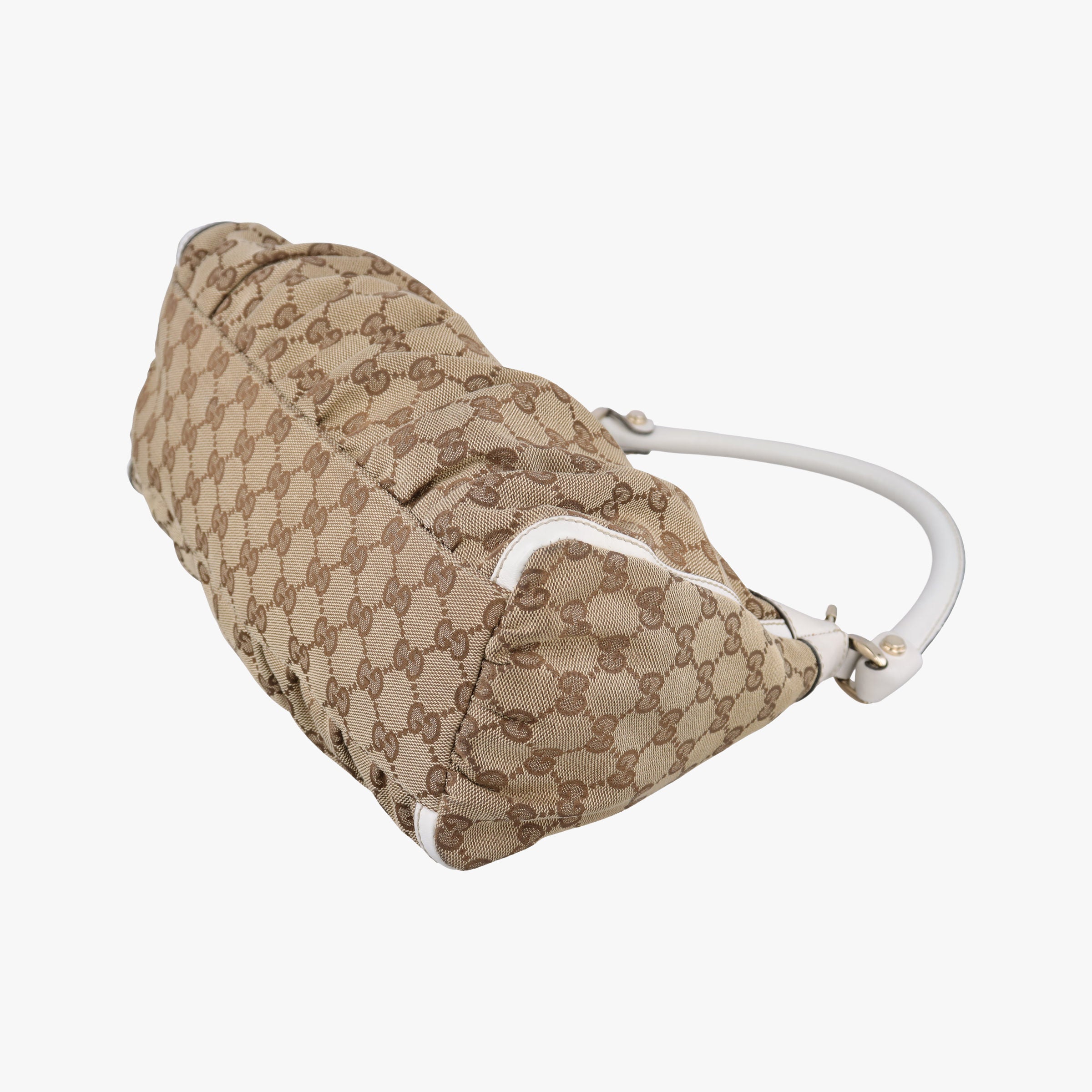 Abbey D-ring Hobo Beige×White canvas×leather 190525 B8106451アビー Dリング ホーボー ベージュ×ホワイト キャンバス×レザー 190525 B8106451