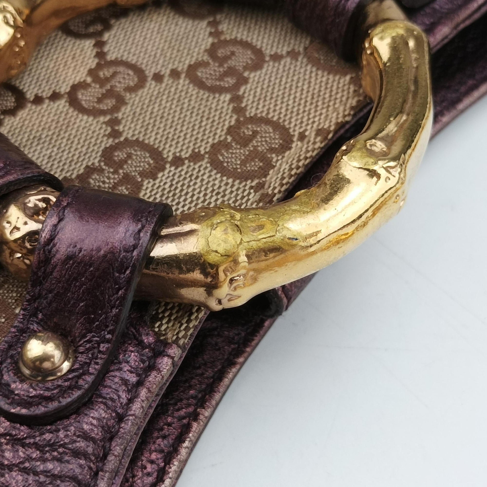 Tom Ford Bamboo Chain Beige × Metallic Purple GG canvas×leather 135962 トムフォード バンブーチェーン ベージュ×メタリックパープル GG キャンバス×レザー 135962