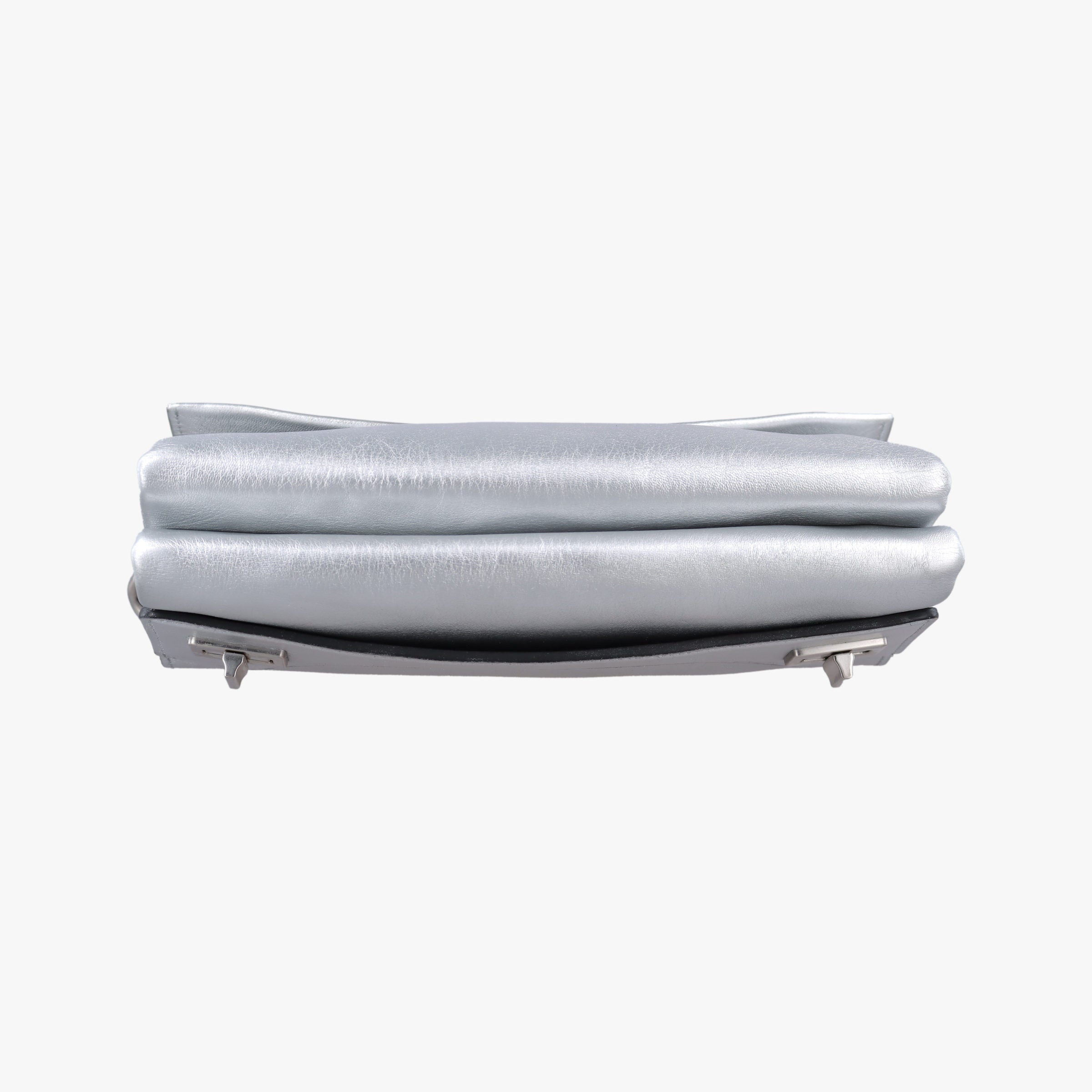 Half Flap Double Turn Lock Silver Leather 25ハーフフラップダブルターンロック シルバー レザー 25