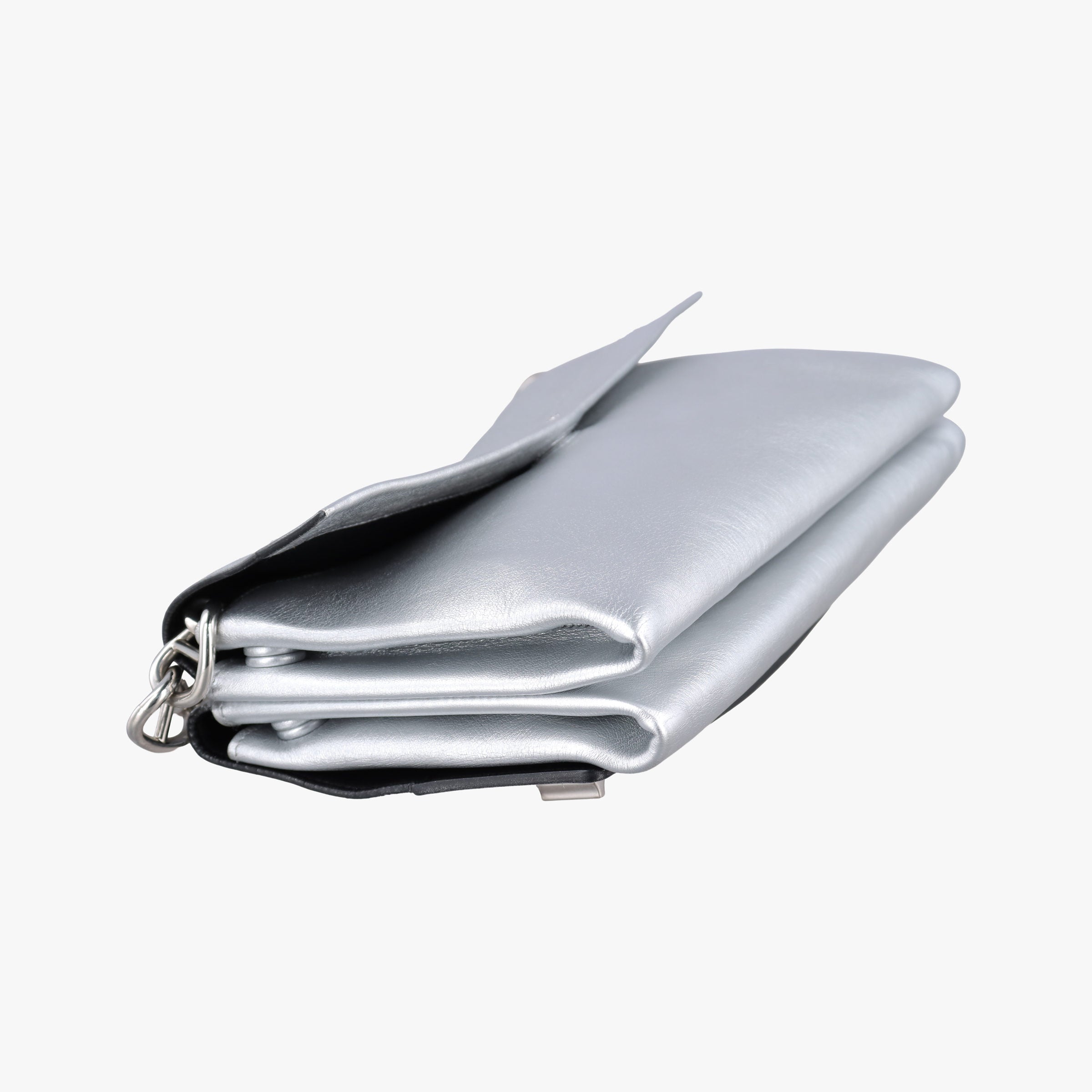 Half Flap Double Turn Lock Silver Leather 25ハーフフラップダブルターンロック シルバー レザー 25
