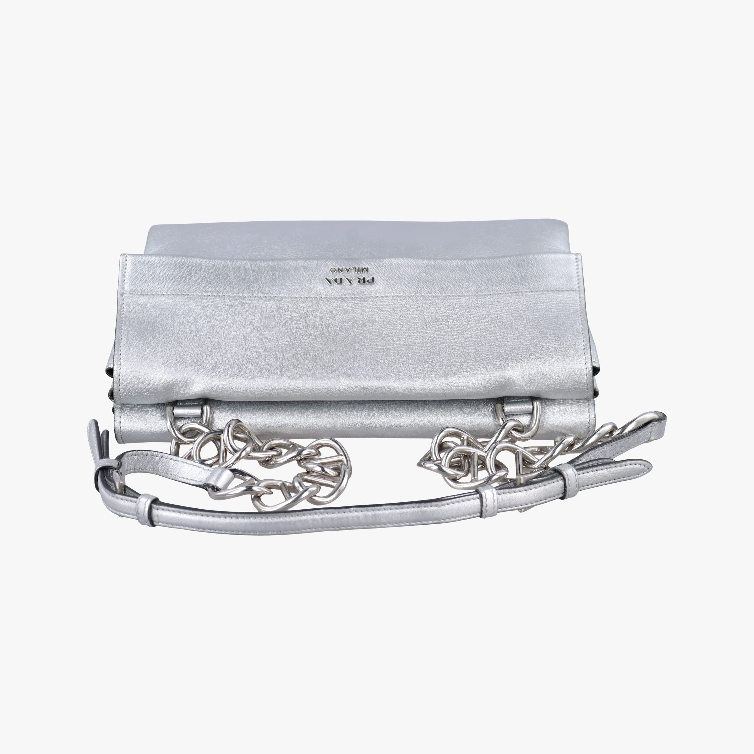 Half Flap Double Turn Lock Silver Leather 25ハーフフラップダブルターンロック シルバー レザー 25