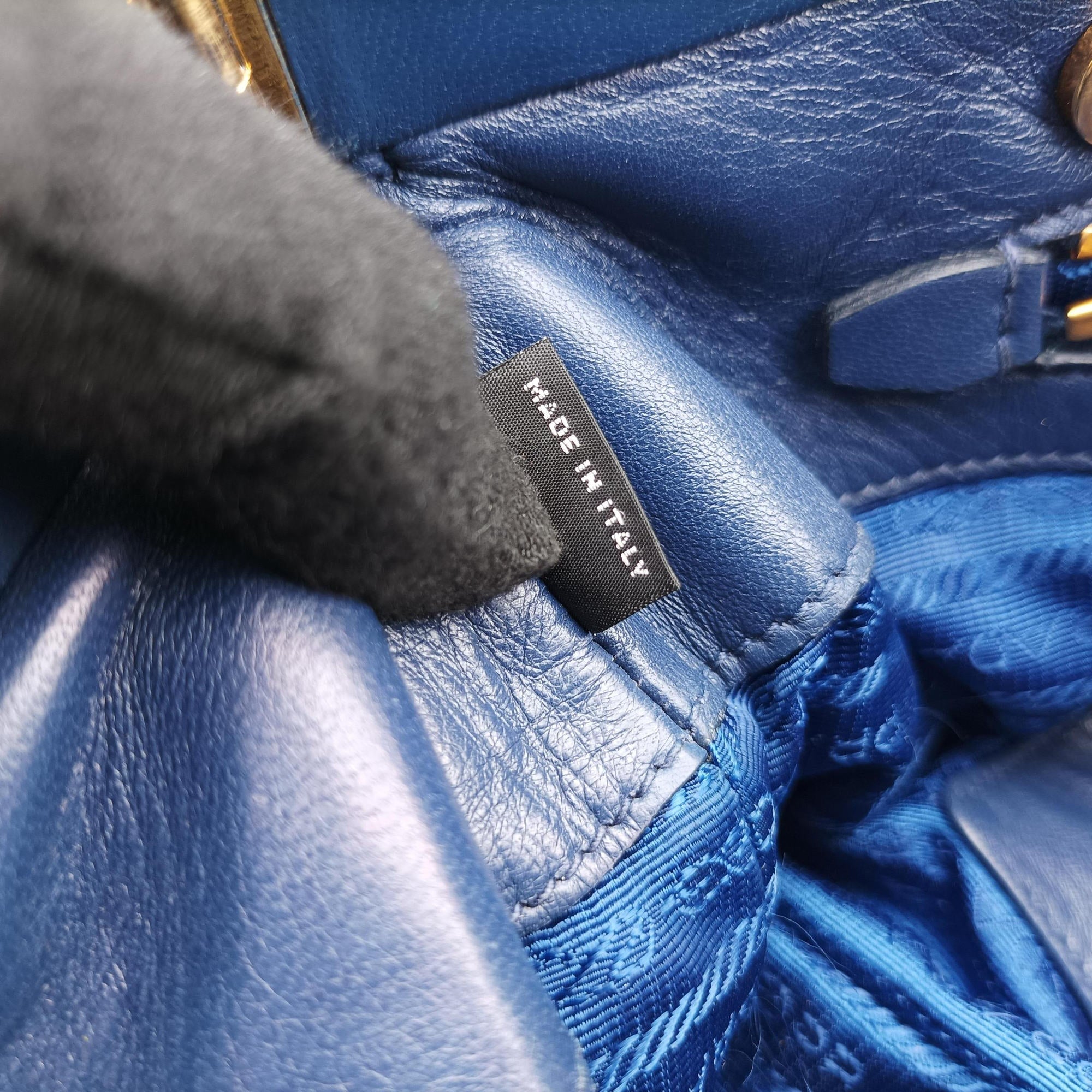 gathered bag Blue Nylon x leather 117ギャザーバッグ ブルー ナイロン×レザー 117