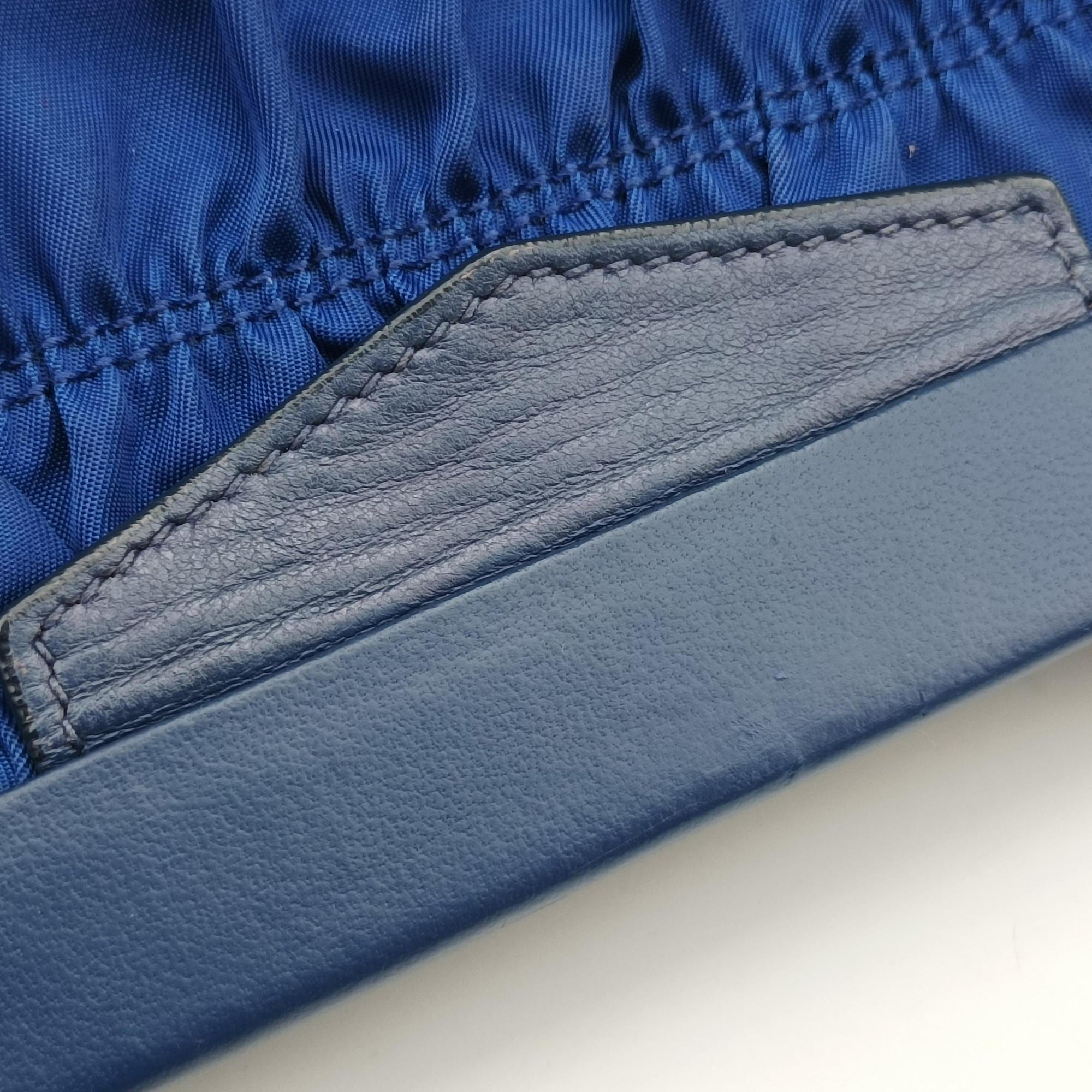 gathered bag Blue Nylon x leather 117ギャザーバッグ ブルー ナイロン×レザー 117