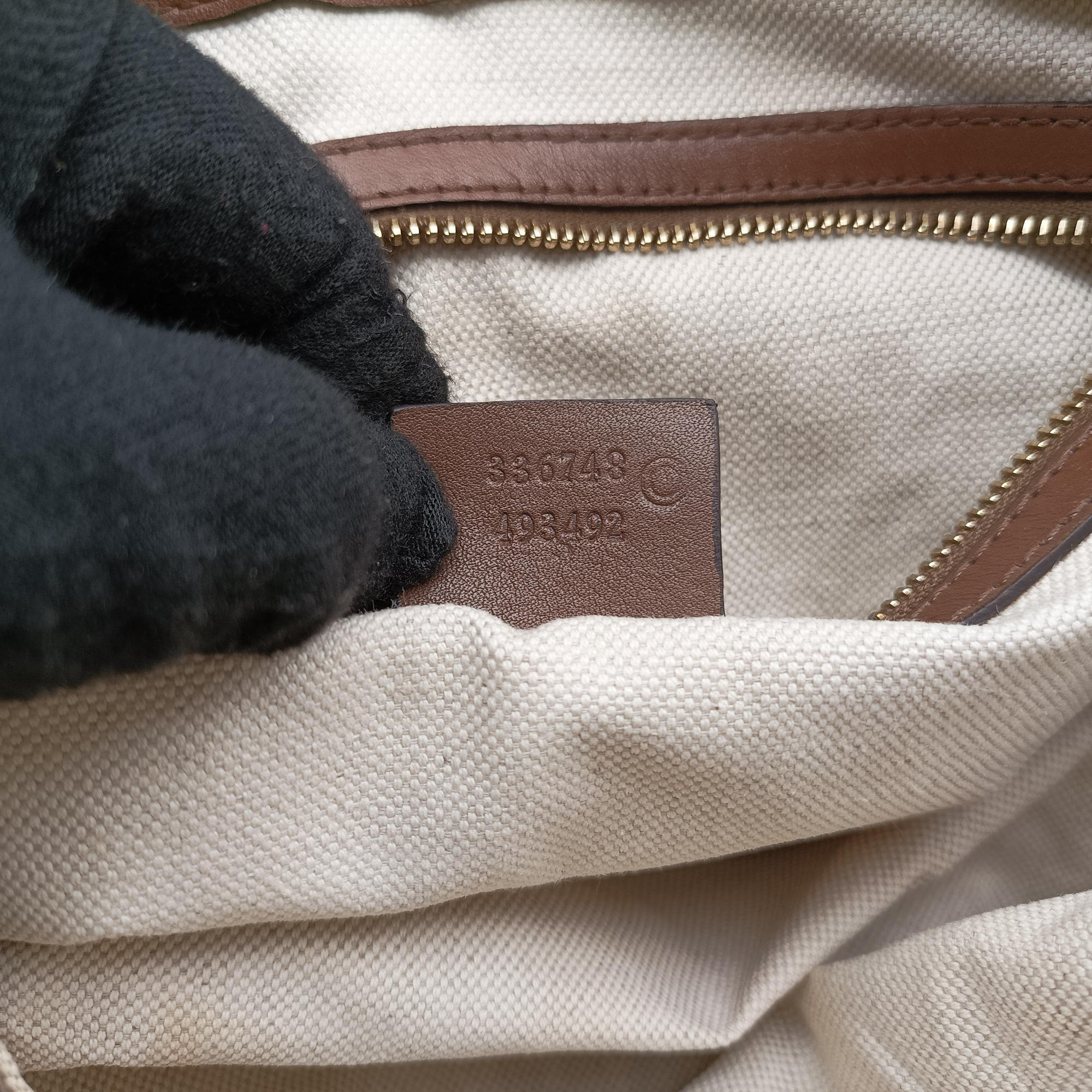 Sukey khaki×brown canvas × leather 336748 G015368641スーキー カーキ×ブラウン キャンバス×レザー 336748 G015368641