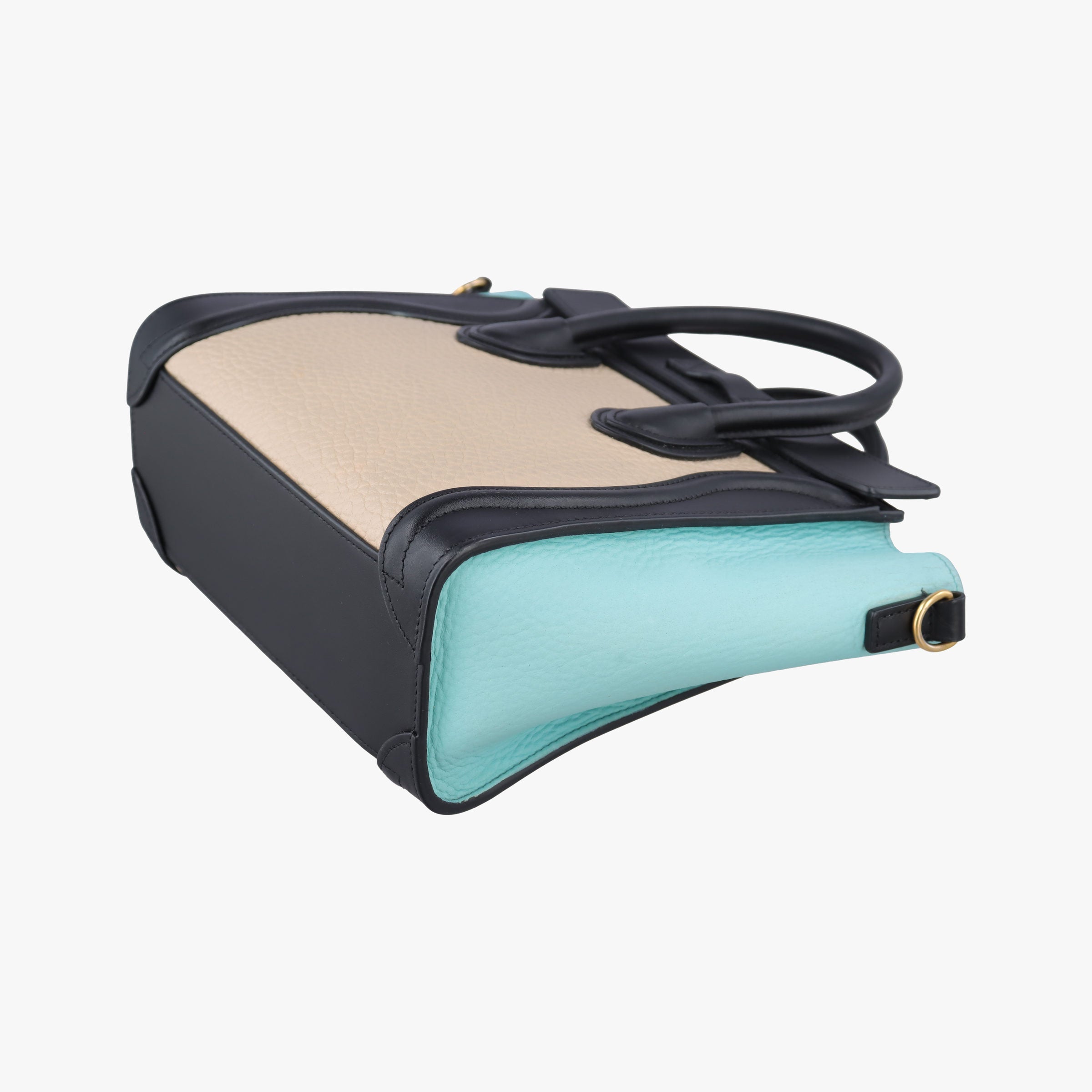 Luggage Micro shopper Beige×black×blue Leather W-CU-3105ラゲージマイクロショッパー ベージュ×ブラック×ブルー レザー W-CU-3105