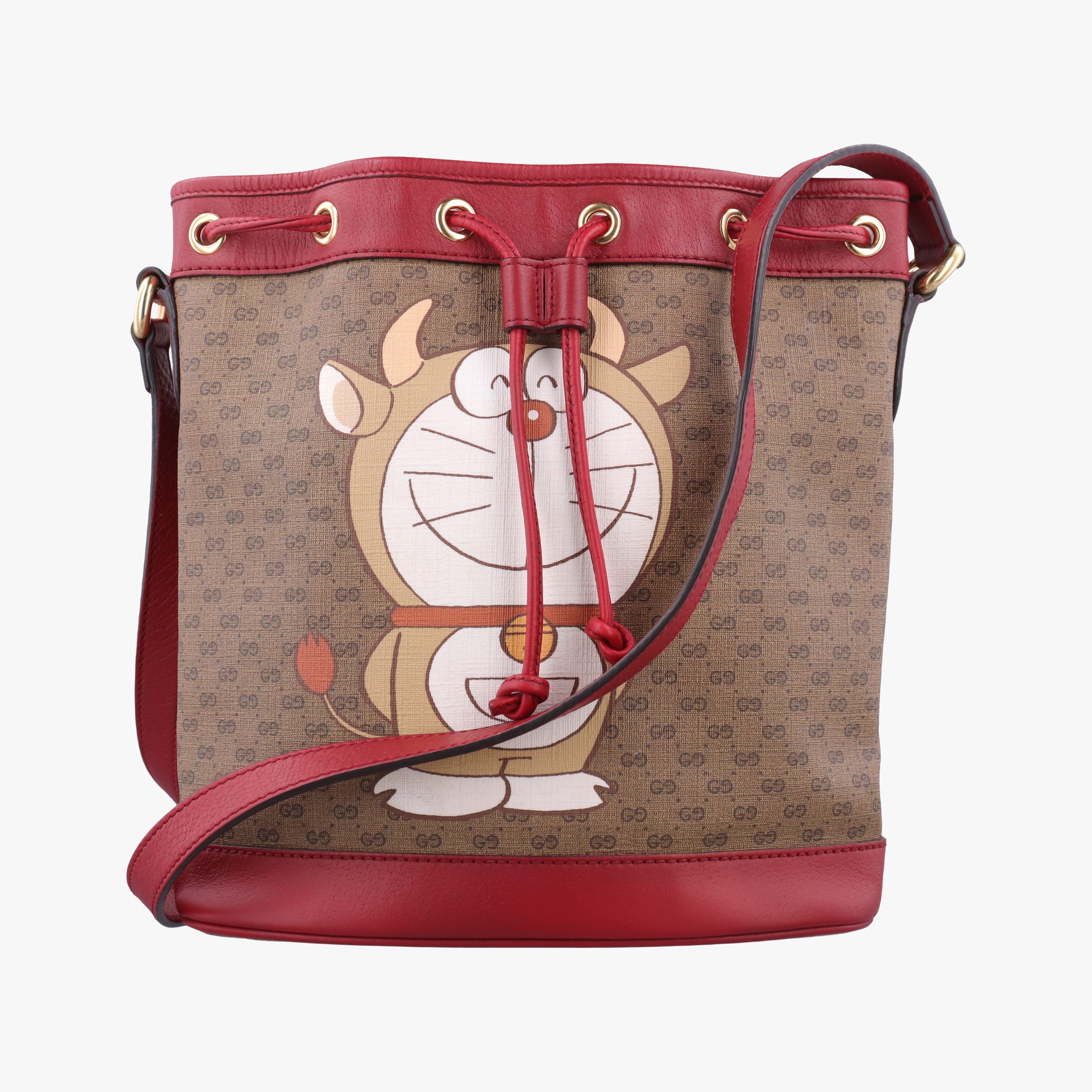 Doraemon collaboration Brown x red PVC coated canvas×Leather 655597 C034153879ドラえもんコラボ ブラウンxレッド PVCコーティングキャンバス×レザー 655597 C034153879