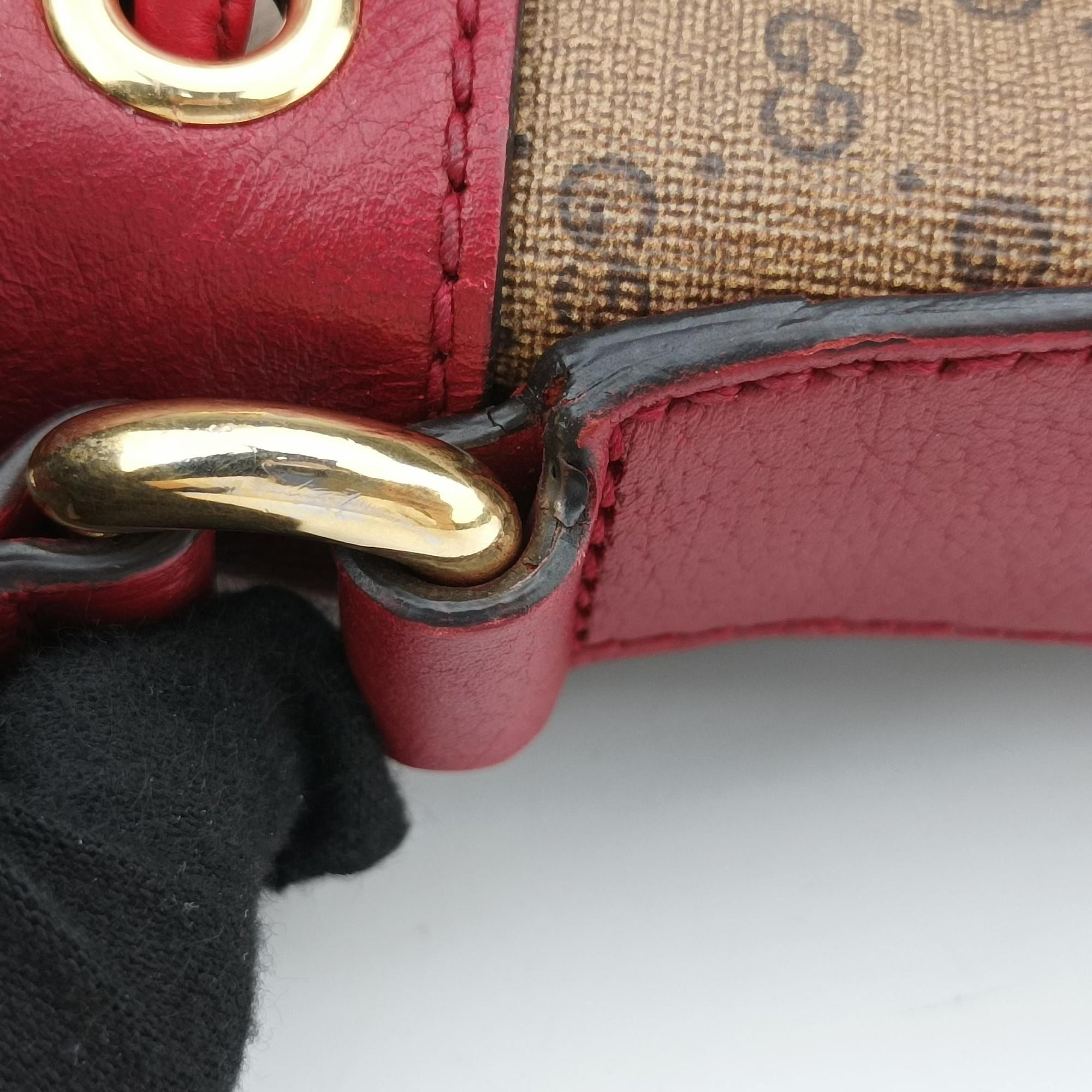 Doraemon collaboration Brown x red PVC coated canvas×Leather 655597 C034153879ドラえもんコラボ ブラウンxレッド PVCコーティングキャンバス×レザー 655597 C034153879