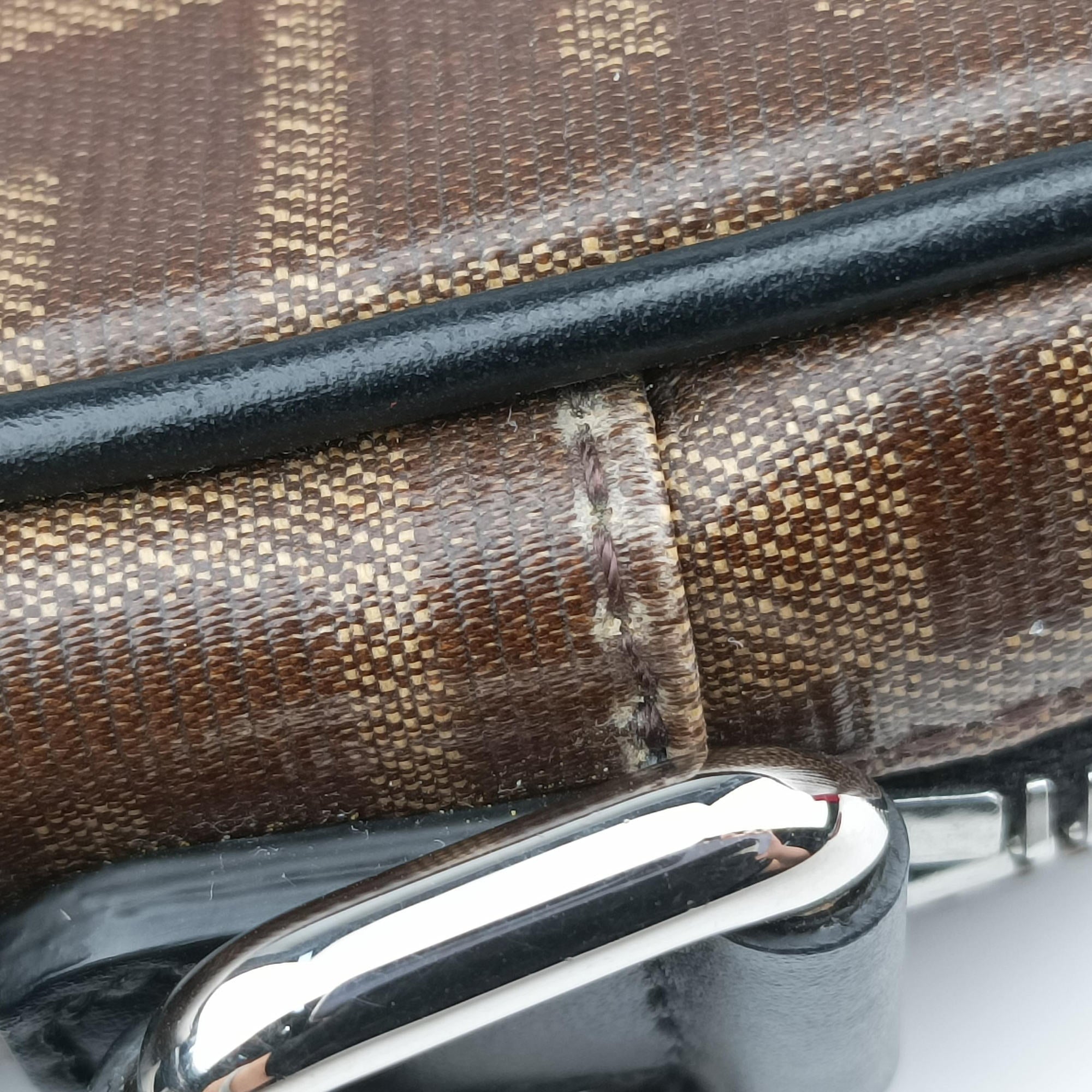 Zucca pattern small Brown×black PVC coated canvas×Leather 7VA456 7VA456 A5K4 199-0397ズッカ柄 スモール ブラウン×ブラック PVCコーティングキャンバス×レザー 7VA456 7VA456 A5K4 199-0397