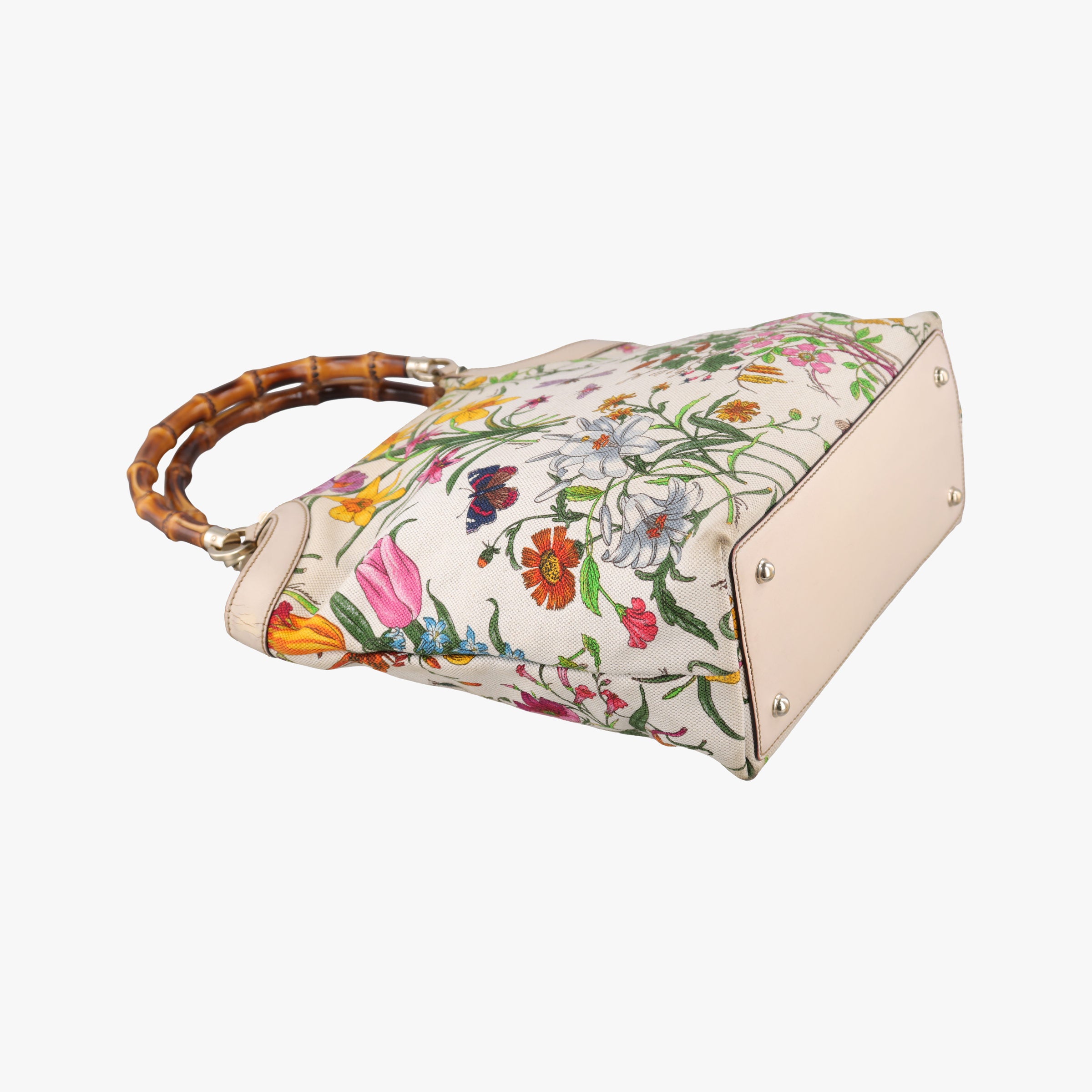 Bamboo Floral White×multicolor canvas×leather 137394 バンブーフローラ ホワイト×マルチカラー キャンバス×レザー 137394