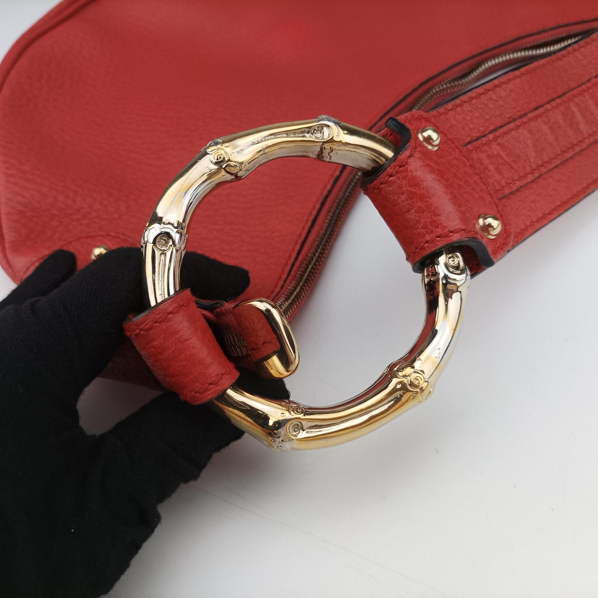 Bamboo Ring Hobo Red Leather 211519 G4517440バンブーリングホーボー レッド レザー 211519 G4517440