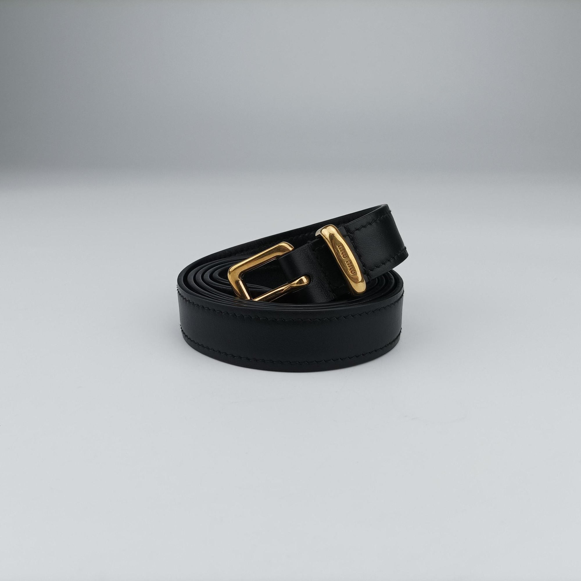 Logo belt Black leather 58ロゴベルト ブラック レザー 58