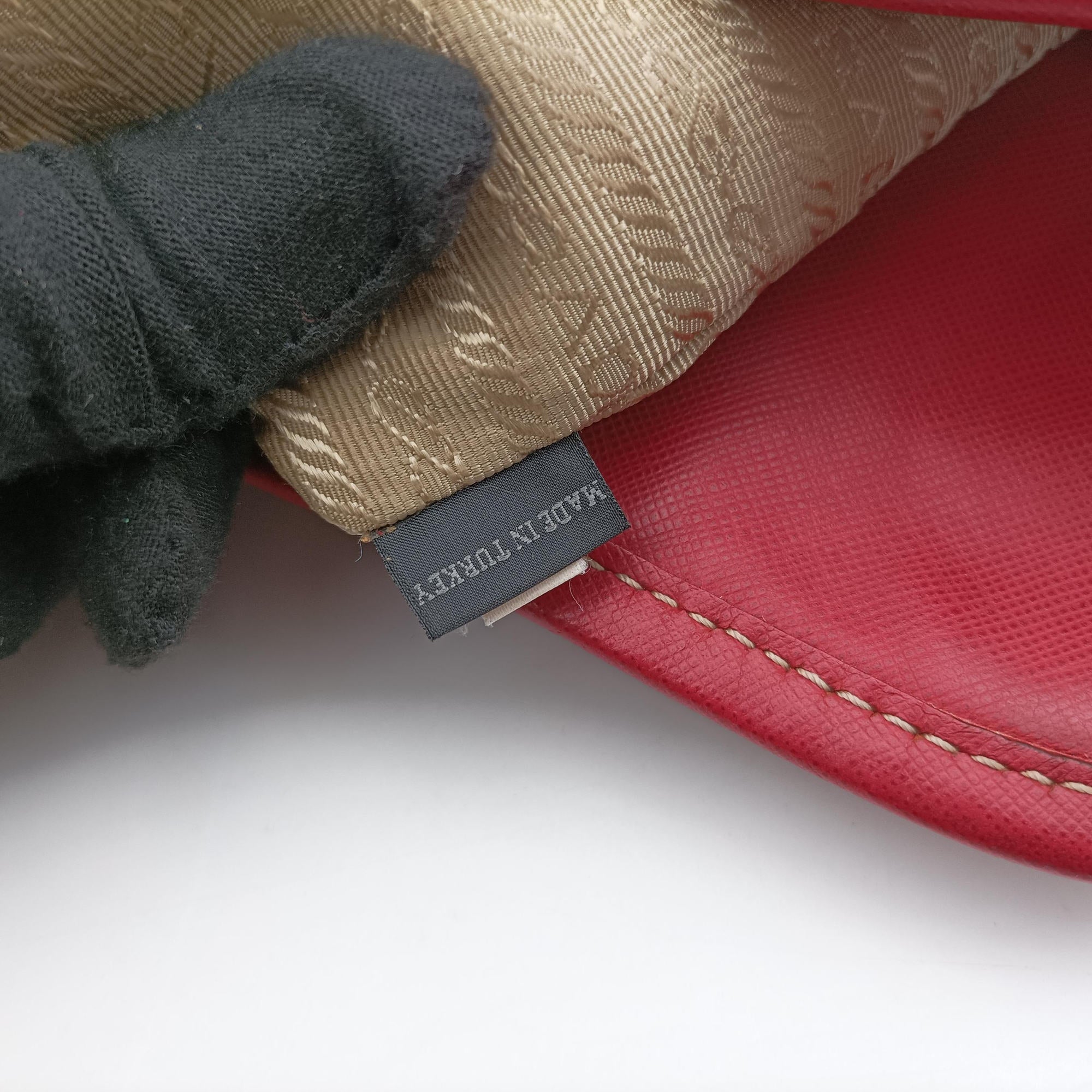 logo jacquard Brown×Red Canvas × SAFFIANO Leather 194ロゴジャガード ブラウン×レッド キャンバス×サフィアーノレザー 194
