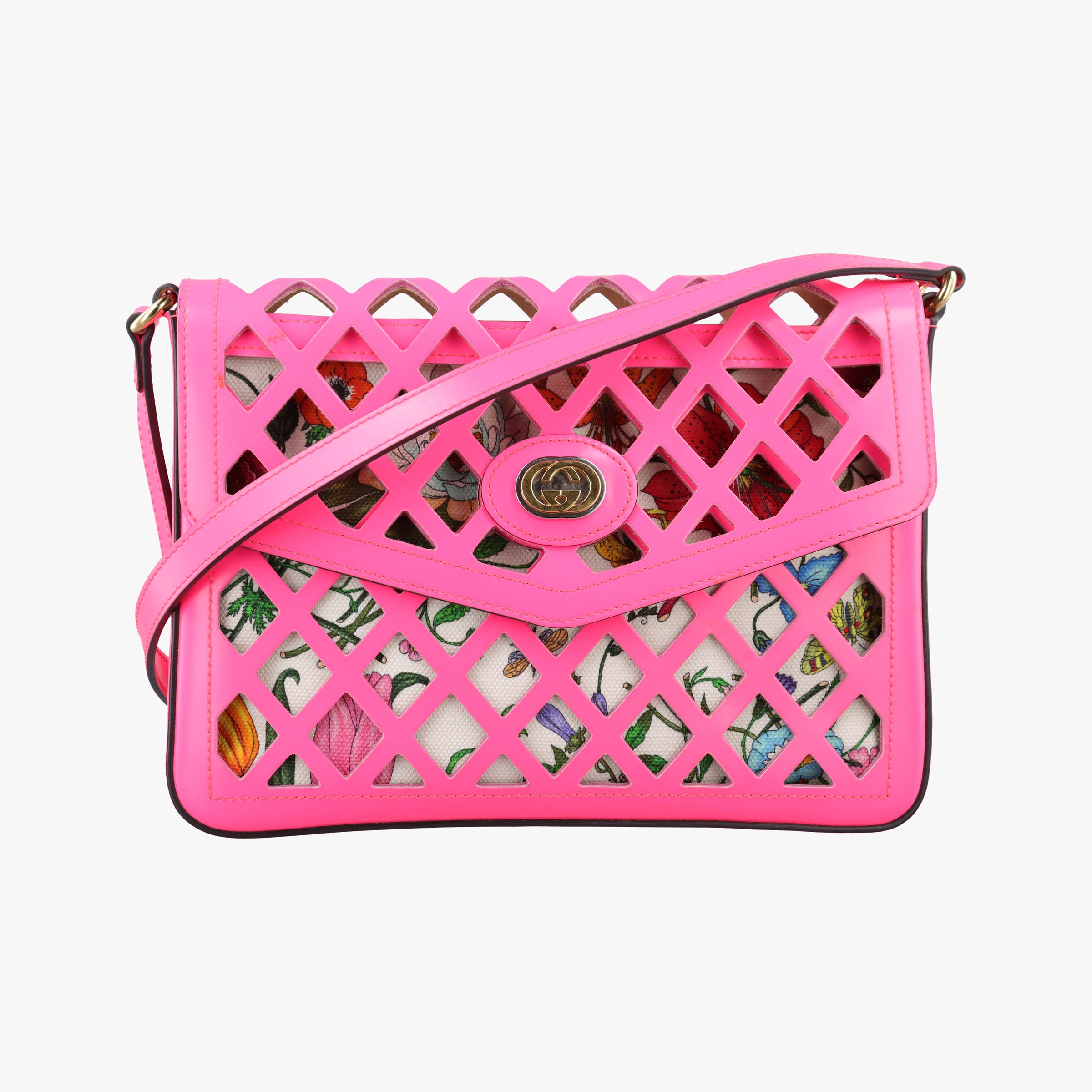 Cutout Floral Pink×multi Leather×canvas 550138 G027641633カットアウトフローラル ピンク×マルチ レザー×キャンバス 550138 G027641633