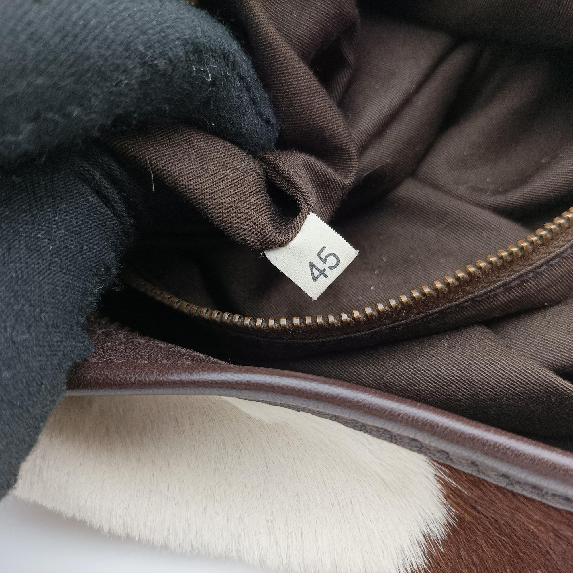 Horsebit Cow Print Hobo Brown Pony-style Calfskin × Leather 45ホースビット カウハラコ ブラウン ハラコ × ヴィンテージレザー 45