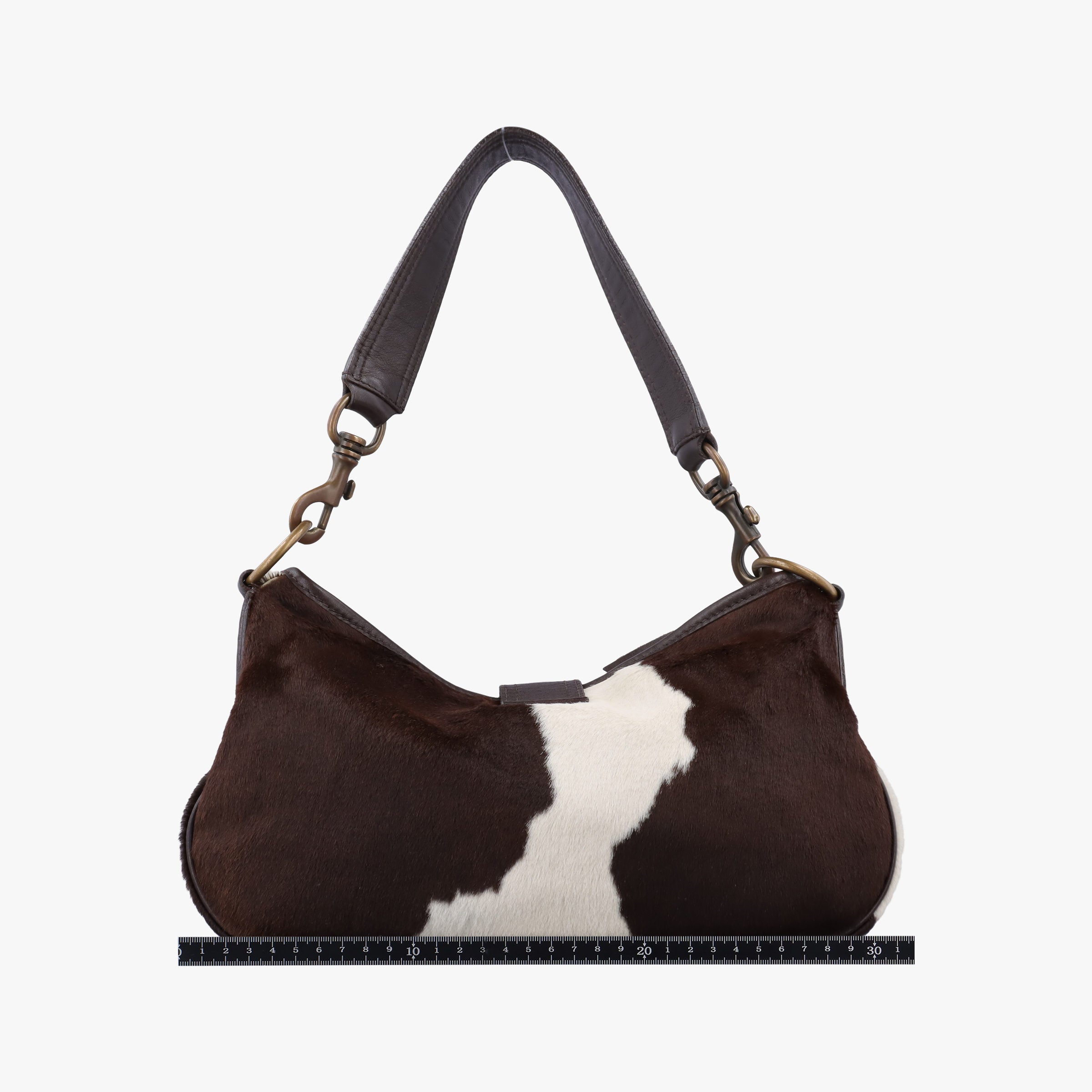 Horsebit Cow Print Hobo Brown Pony-style Calfskin × Leather 45ホースビット カウハラコ ブラウン ハラコ × ヴィンテージレザー 45