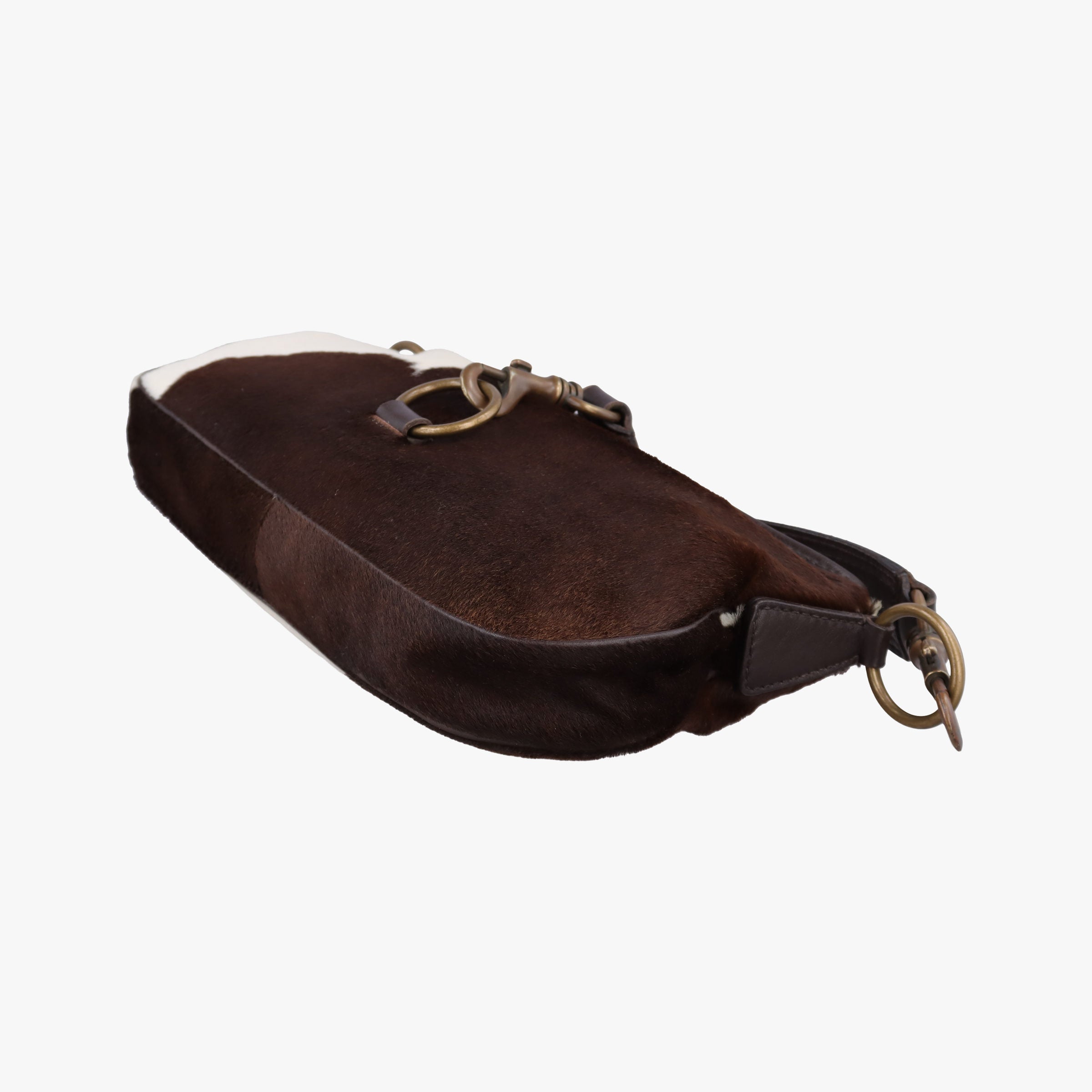 Horsebit Cow Print Hobo Brown Pony-style Calfskin × Leather 45ホースビット カウハラコ ブラウン ハラコ × ヴィンテージレザー 45