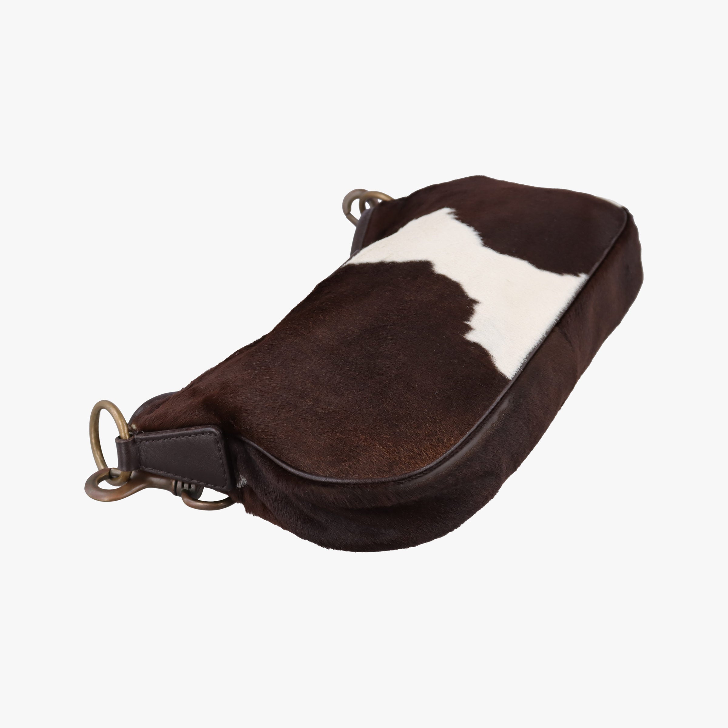 Horsebit Cow Print Hobo Brown Pony-style Calfskin × Leather 45ホースビット カウハラコ ブラウン ハラコ × ヴィンテージレザー 45