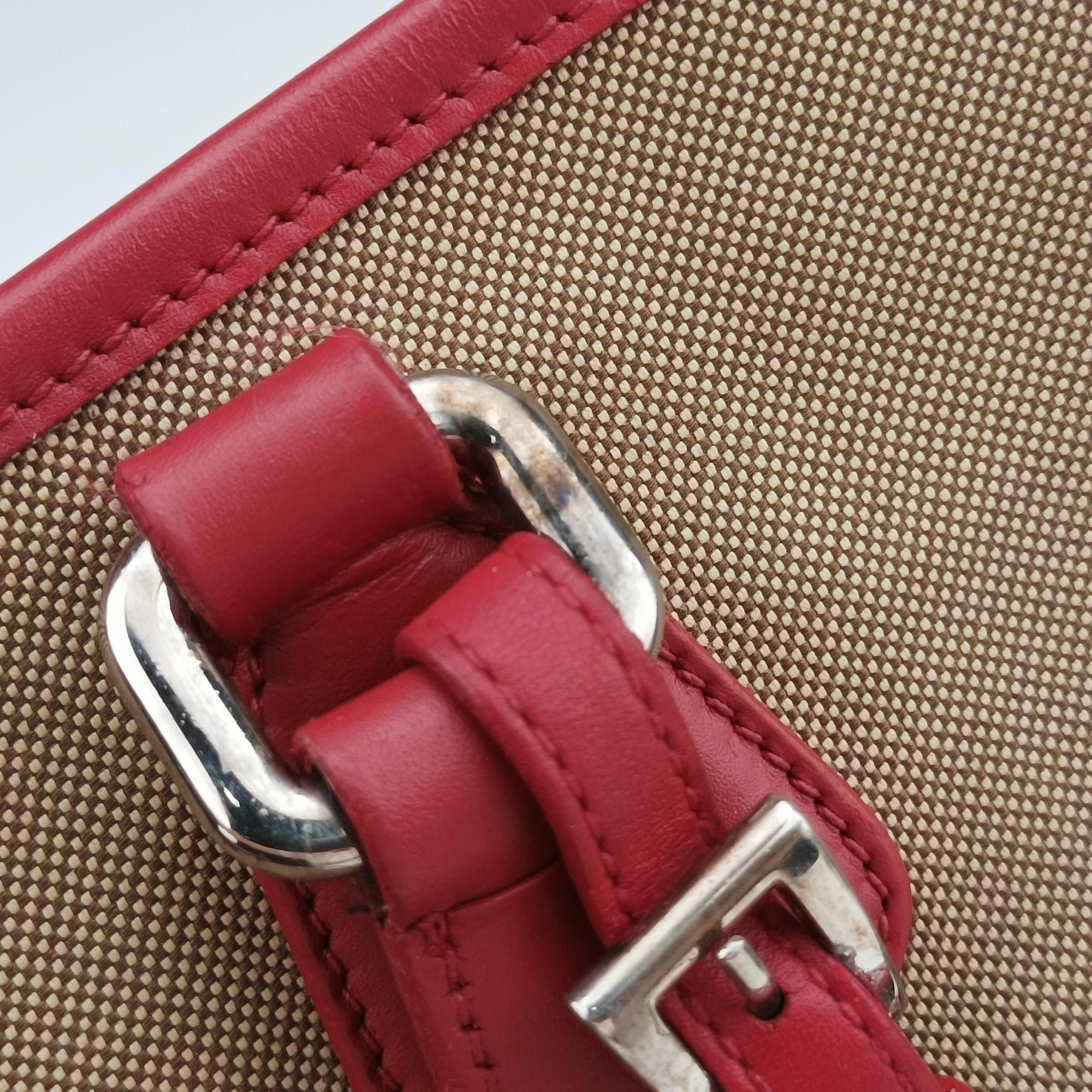 logo jacquard khaki×red Fabric × leather 104ロゴジャガード カーキ×レッド ファブリック×レザー 104