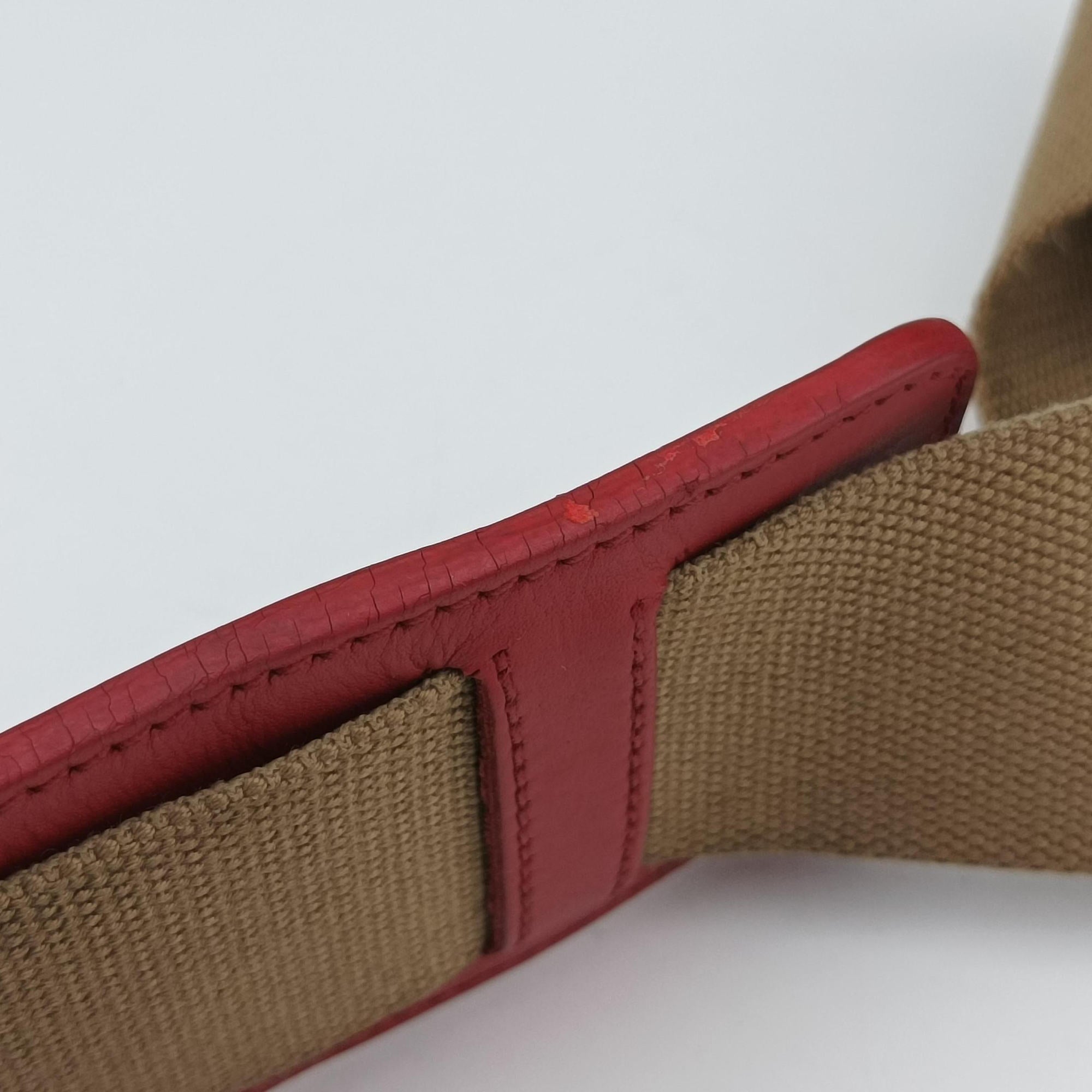 logo jacquard khaki×red Fabric × leather 104ロゴジャガード カーキ×レッド ファブリック×レザー 104