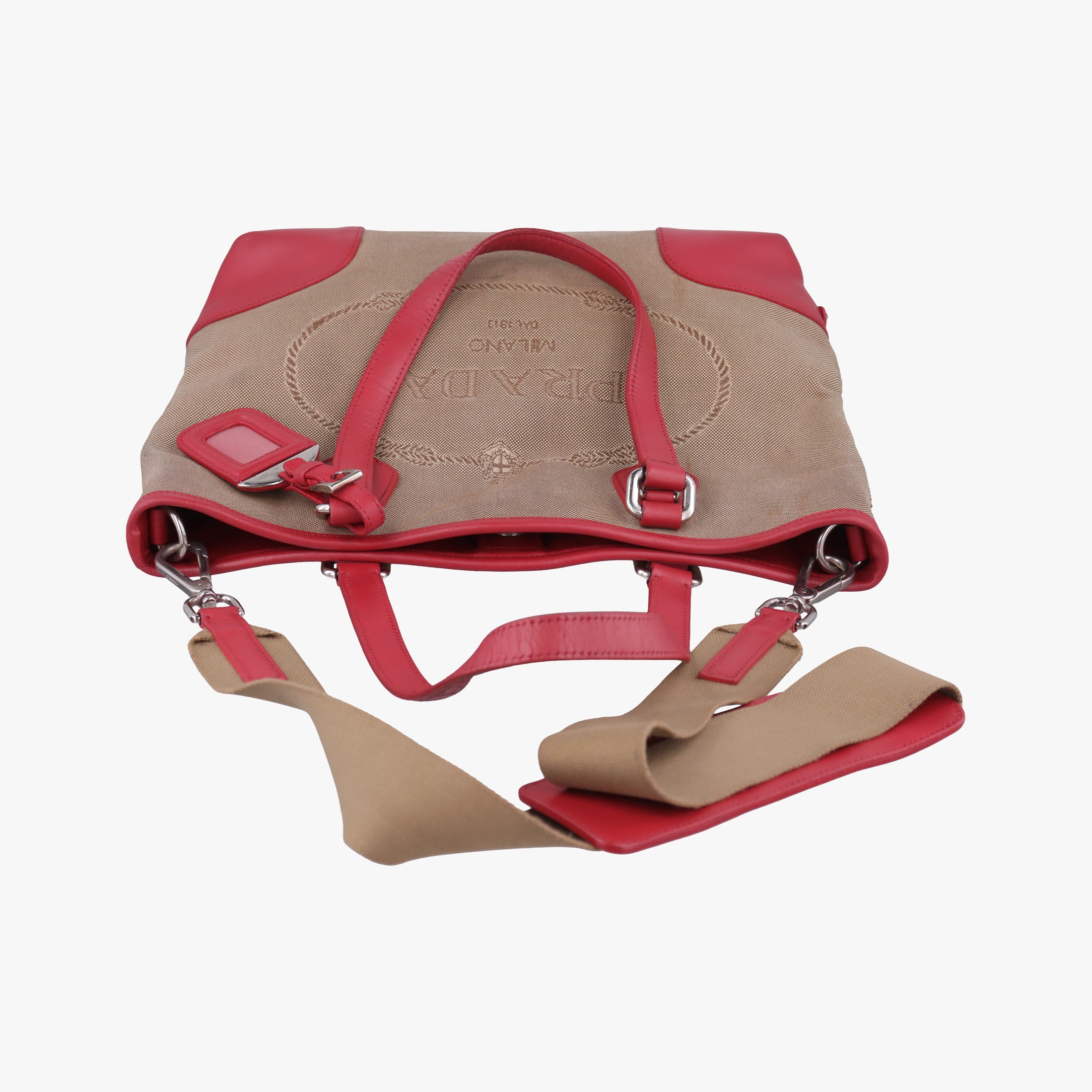 logo jacquard khaki×red Fabric × leather 104ロゴジャガード カーキ×レッド ファブリック×レザー 104