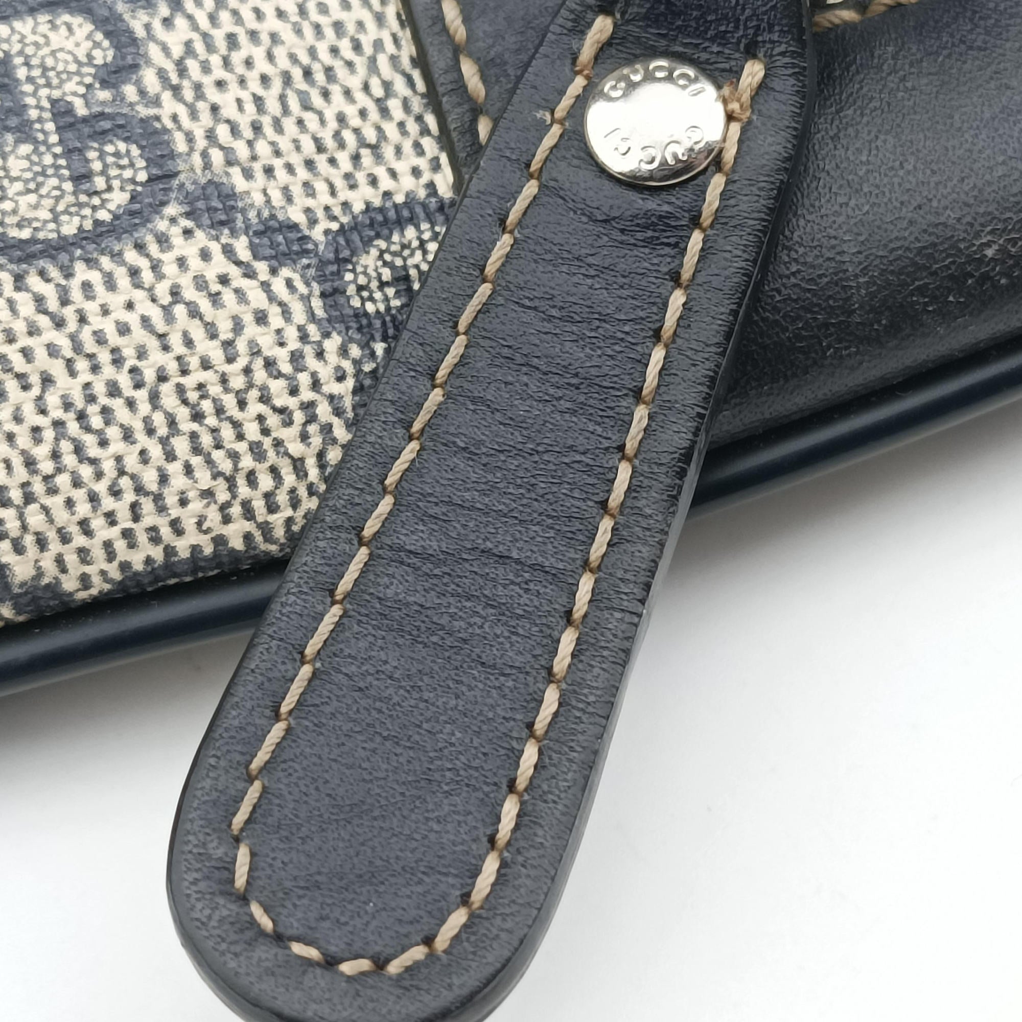 GG Supreme Messenger Beige × Navy PVC coated canvas×leather 295257 I014856609GGスプリーム メッセンジャー ベージュ×ネイビー PVCコーティングキャンバス×レザー 295257 I014856609