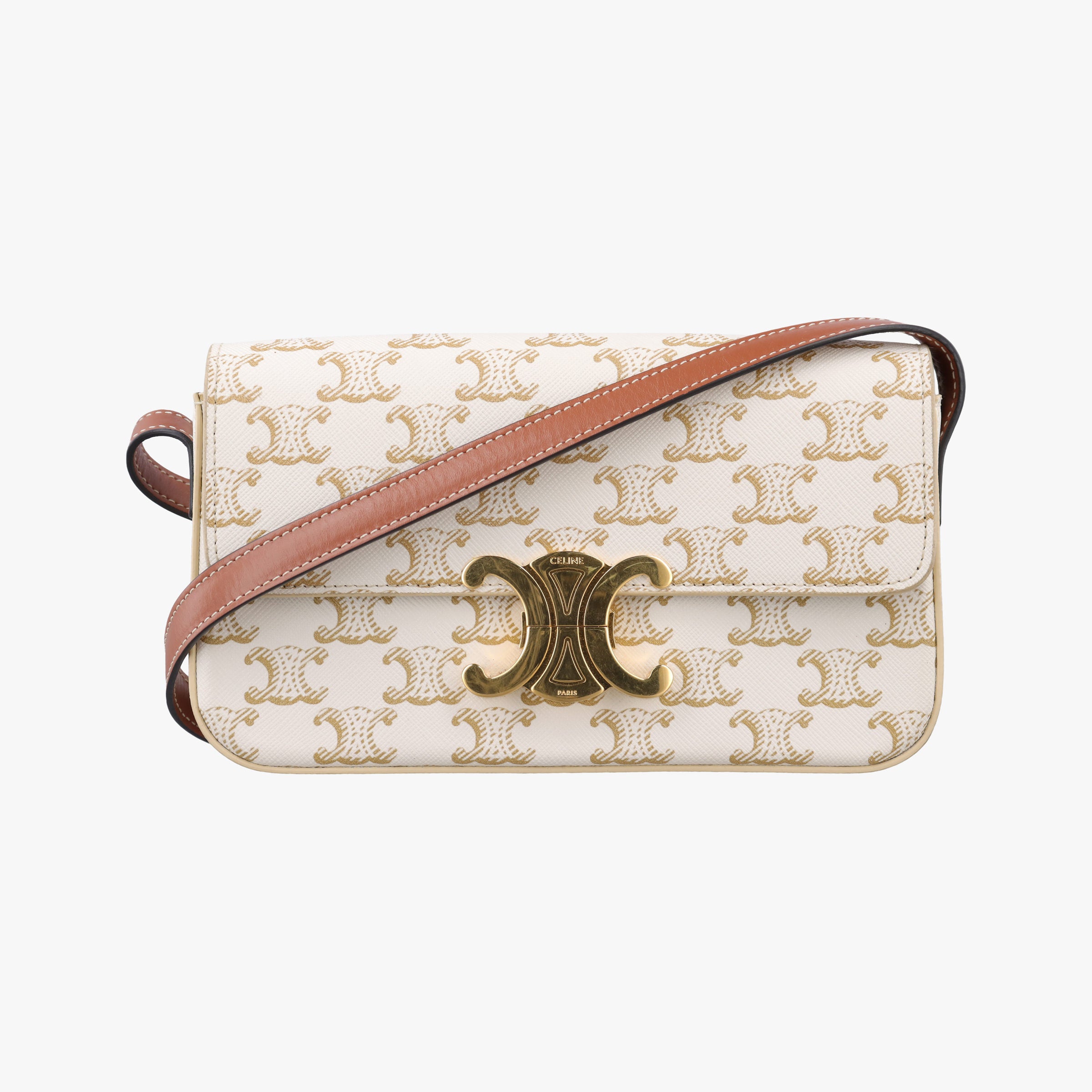 Claude Triomphe white x brown PVC coated canvas x Leather W-CU-2251クロード トリオンフ ホワイトxブラウン PVCコーティングキャンバスxレザー W-CU-2251